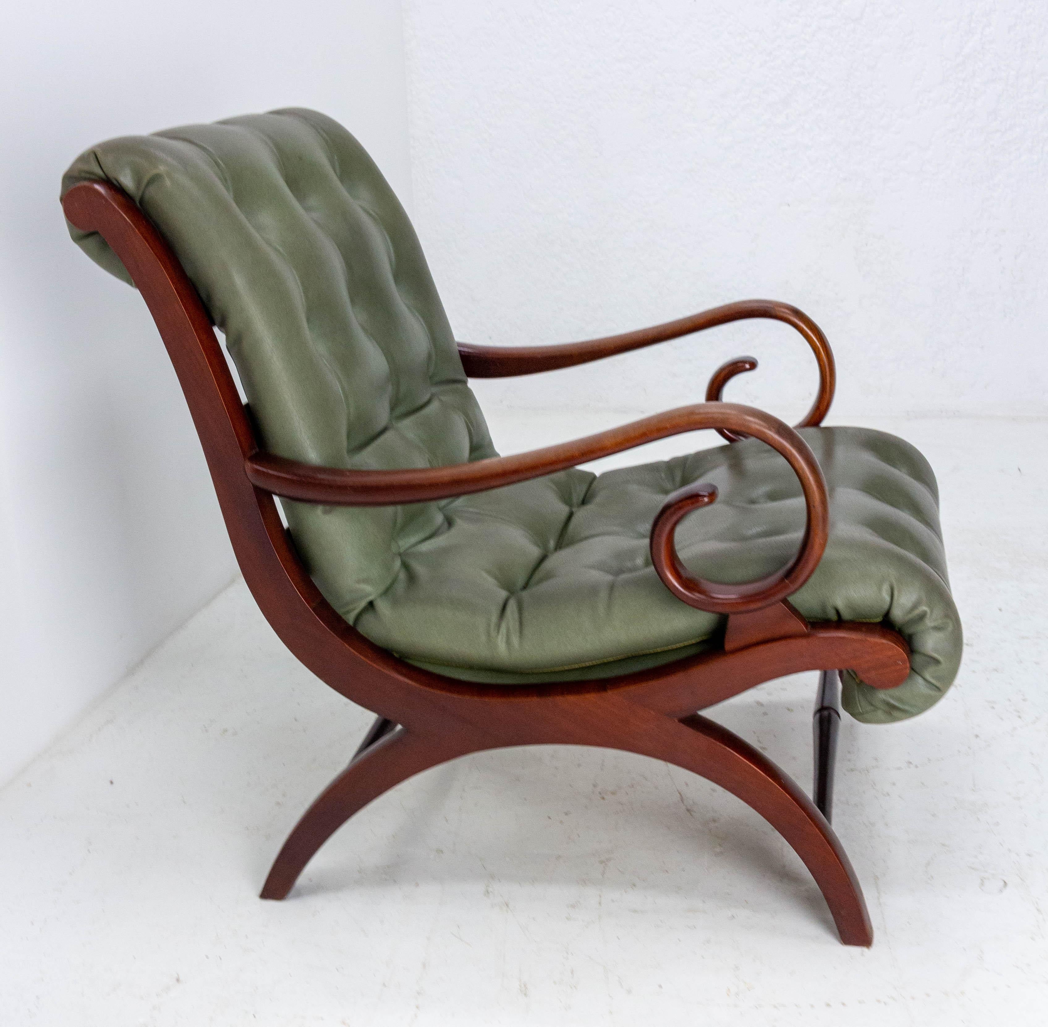 Mid-Century Modern Vintage Iroko Open Armchair with Deep Padded Skai Cushions, English 1960 For Sale