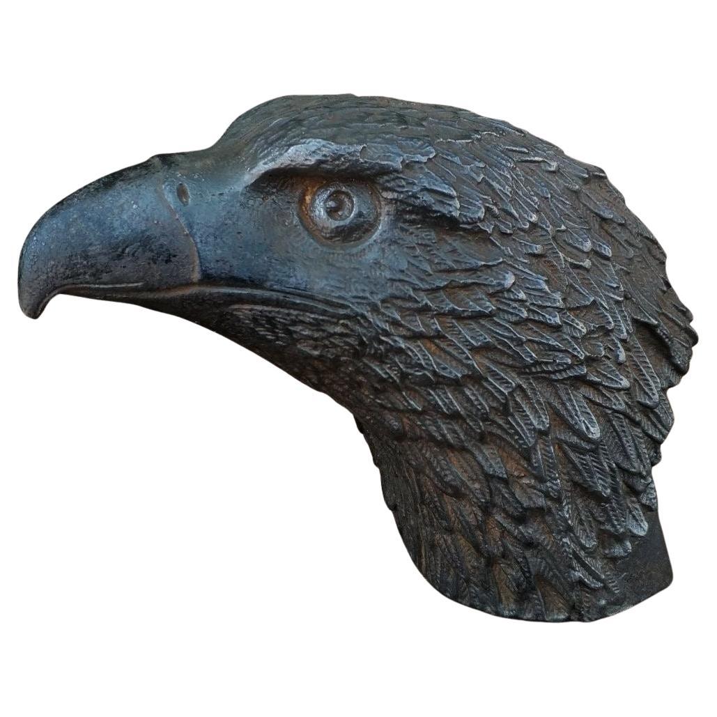 Vintage Iron 21cm Length Eagle Head Sculpture For Sale