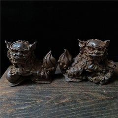 Vintage Iron 5kg Lions Playing With Balls Statues Pair