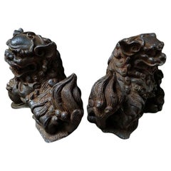 Vintage Iron 5kg Lions Playing With Balls Statues Pair
