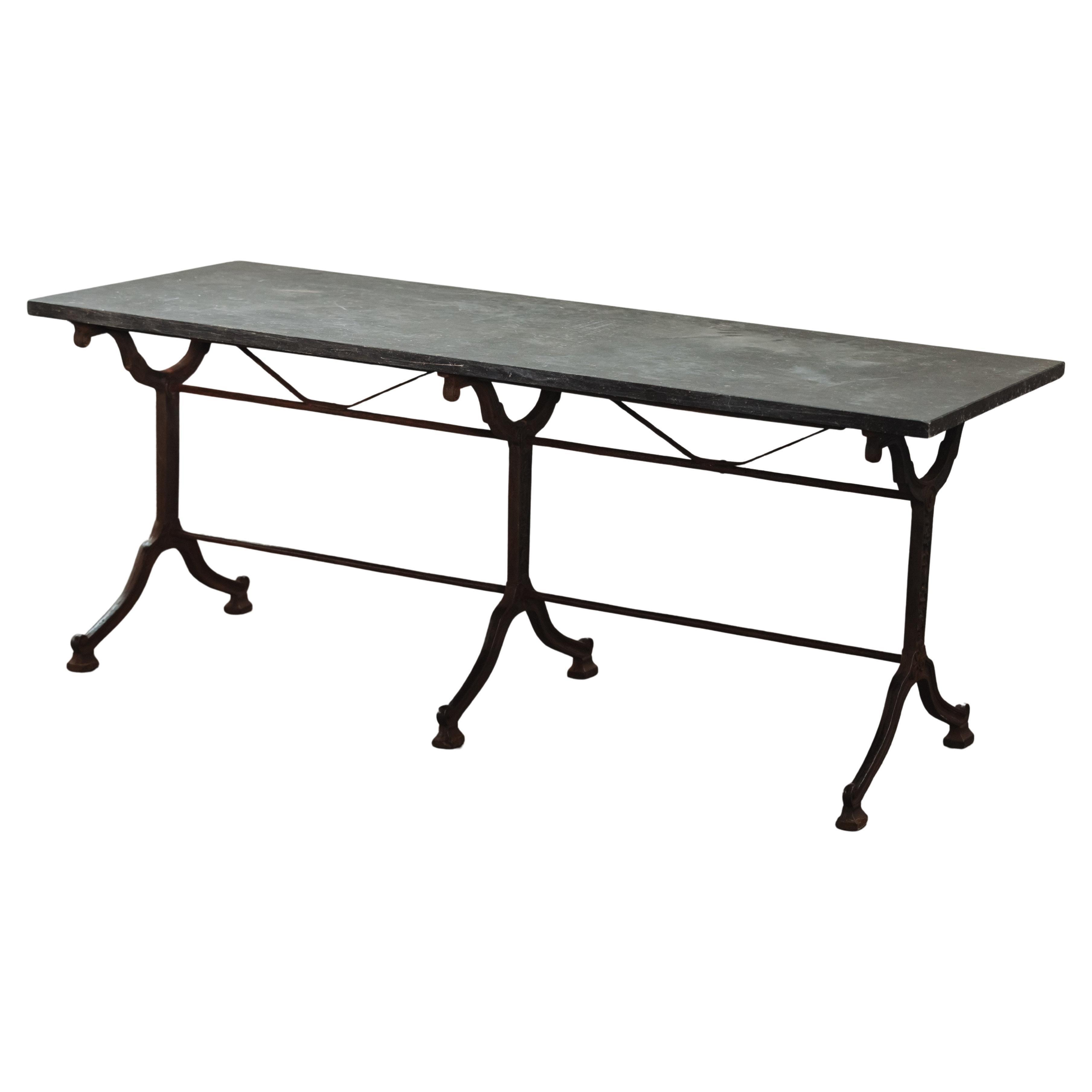 Vintage Iron And Bluestone Garden Table From France, Circa 1940