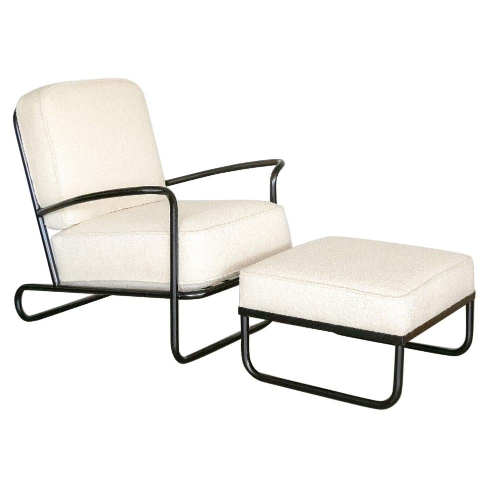 Vintage Iron and Boucle Chair with Ottoman at 1stDibs