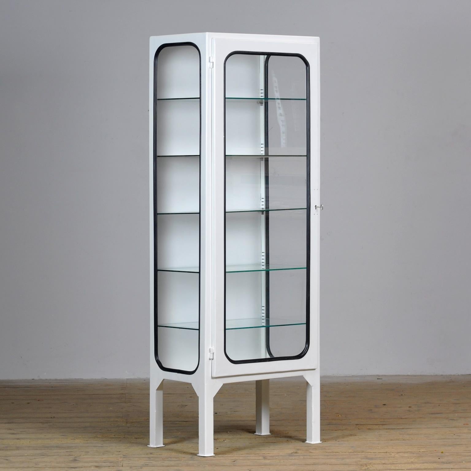 Industrial Vintage Iron And Glass Medical Cabinet, 1970’s