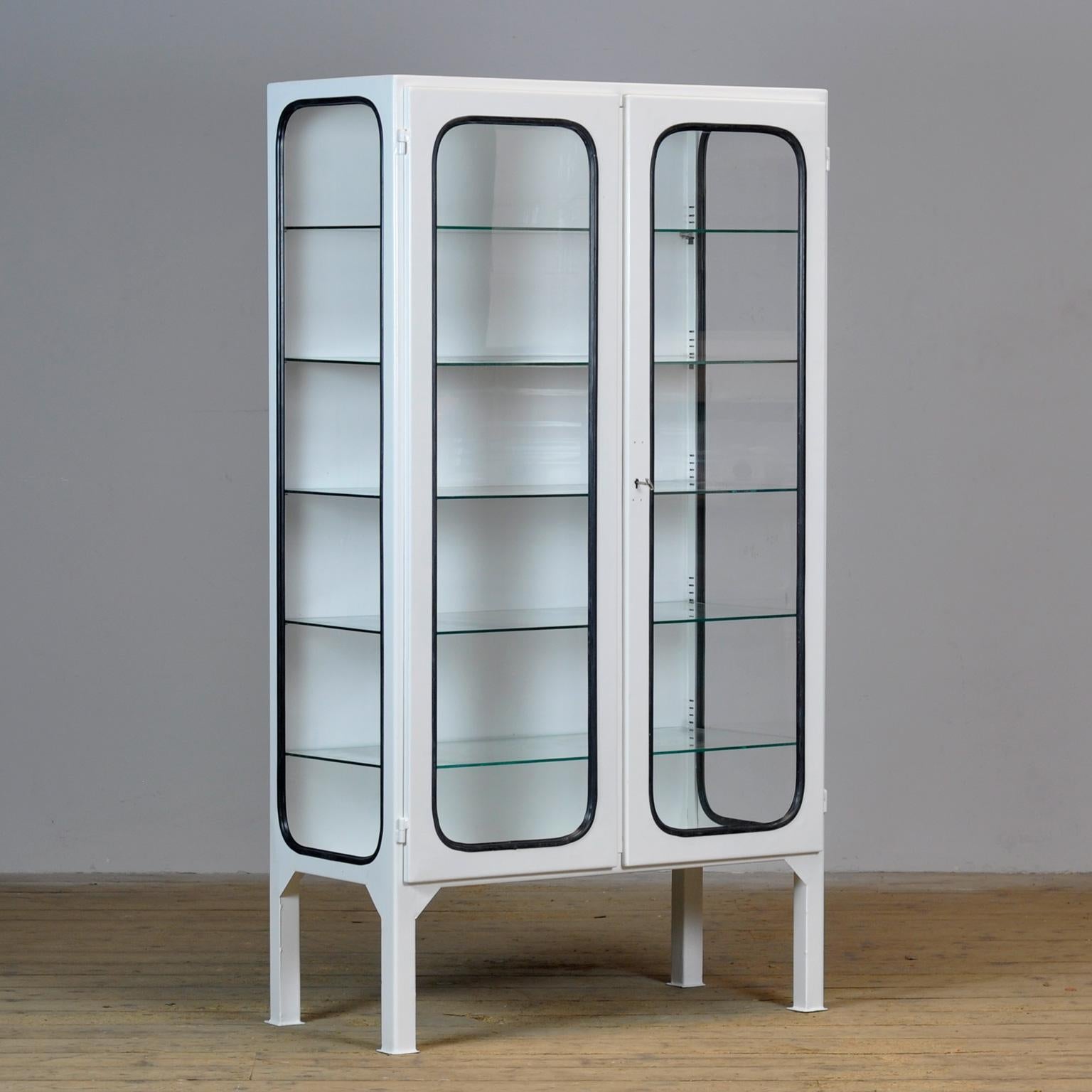 Industrial Vintage Iron And Glass Medical Cabinet, 1970’s