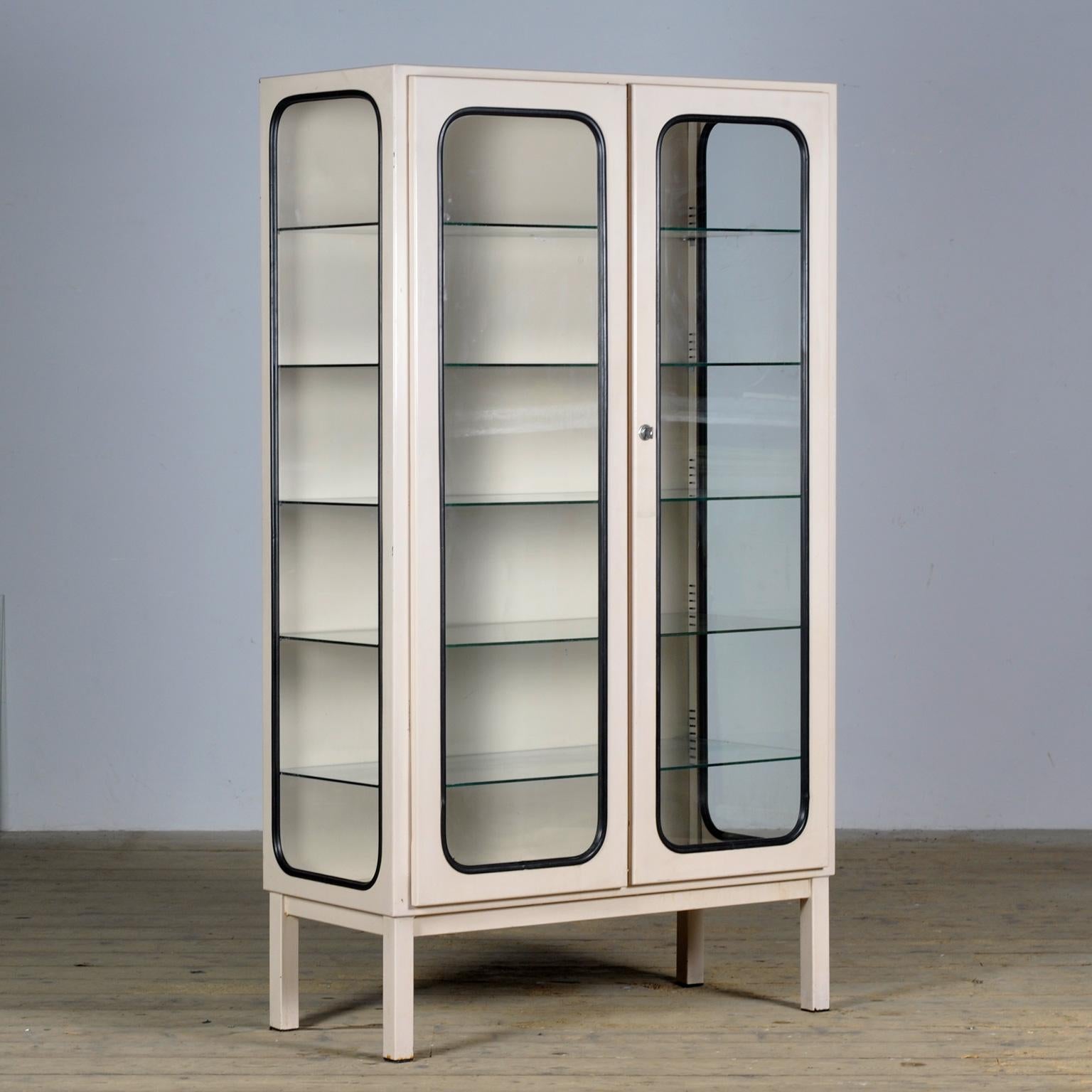 Industrial Vintage Iron And Glass Medical Cabinet, 1970s For Sale