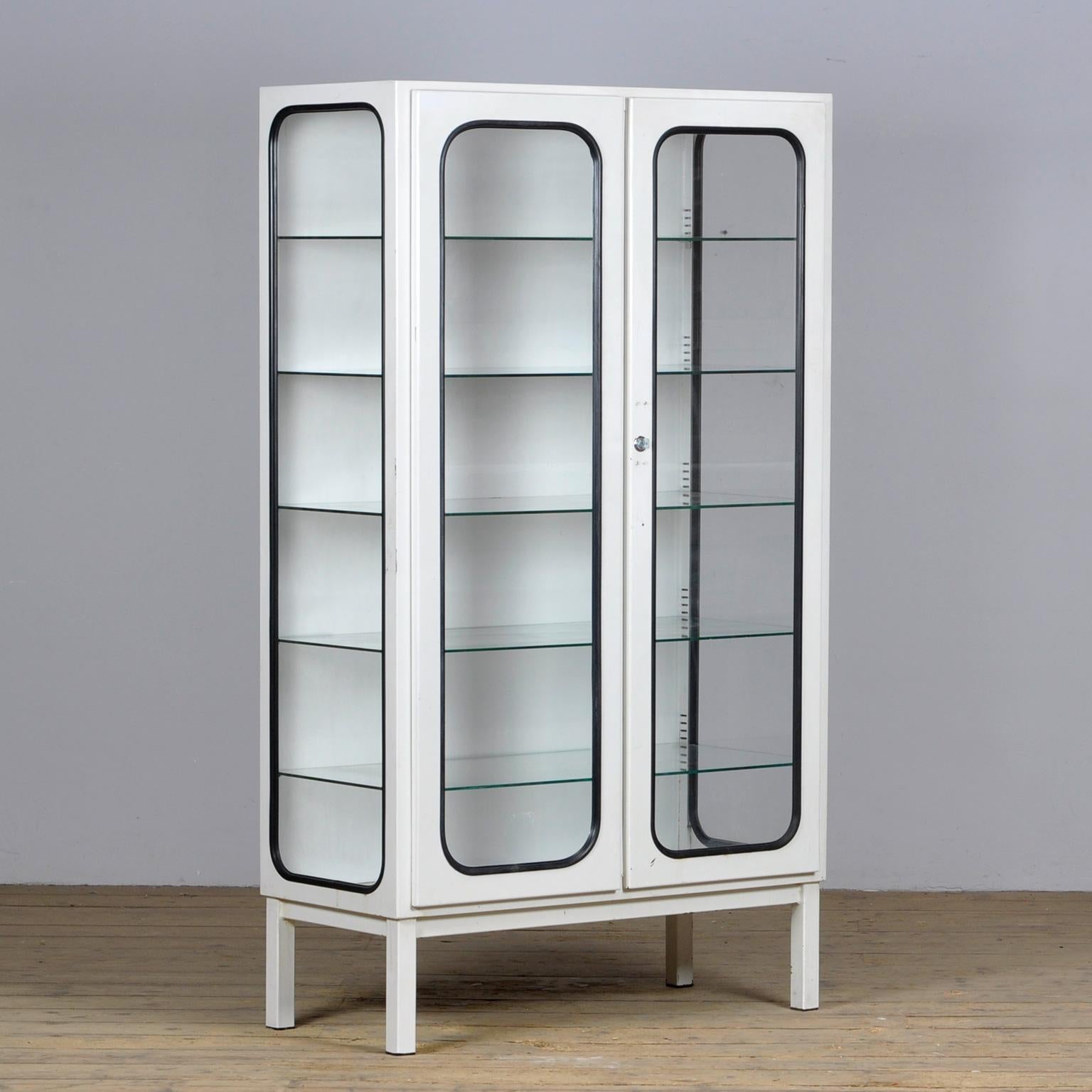 Industrial Vintage Iron And Glass Medical Cabinet, 1970s For Sale