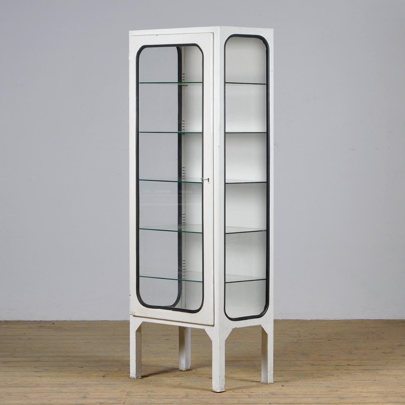 Hungarian Vintage Iron And Glass Medical Cabinet, 1970s For Sale