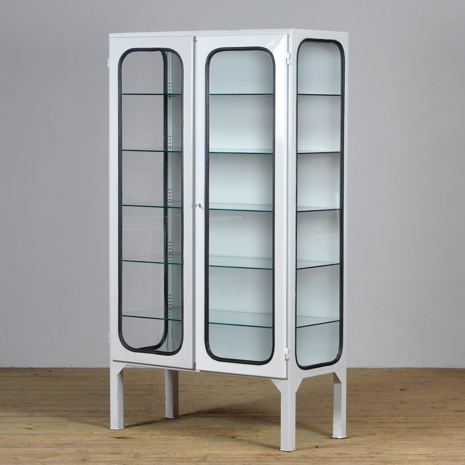 Hungarian Vintage Iron And Glass Medical Cabinet, 1970s For Sale