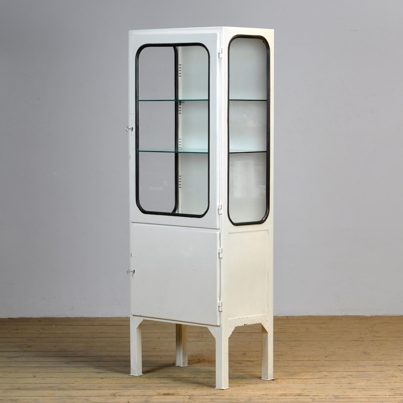 Hungarian Vintage Iron And Glass Medical Cabinet, 1970’s For Sale