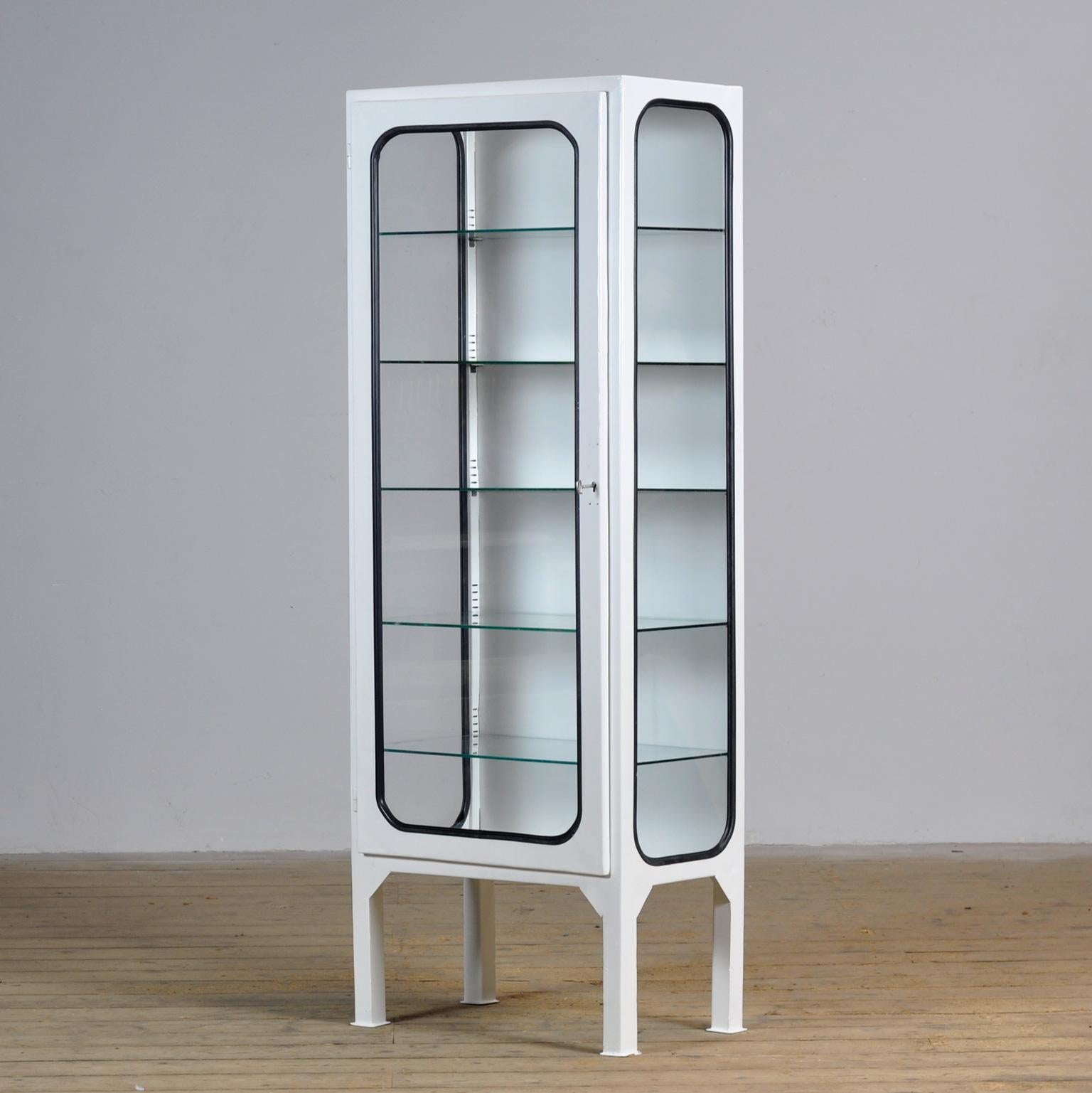 Hungarian Vintage Iron And Glass Medical Cabinet, 1970’s