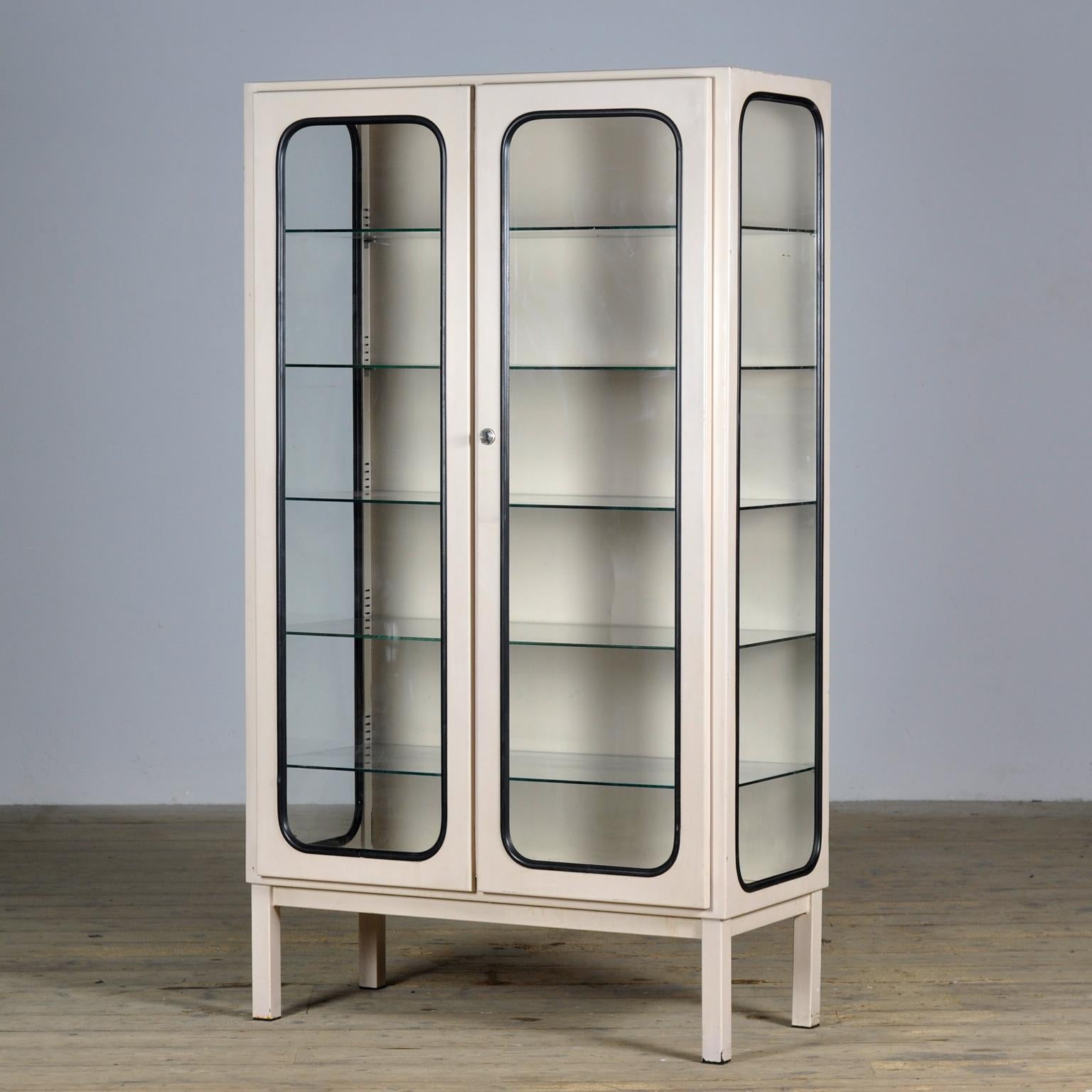 Hungarian Vintage Iron And Glass Medical Cabinet, 1970s For Sale