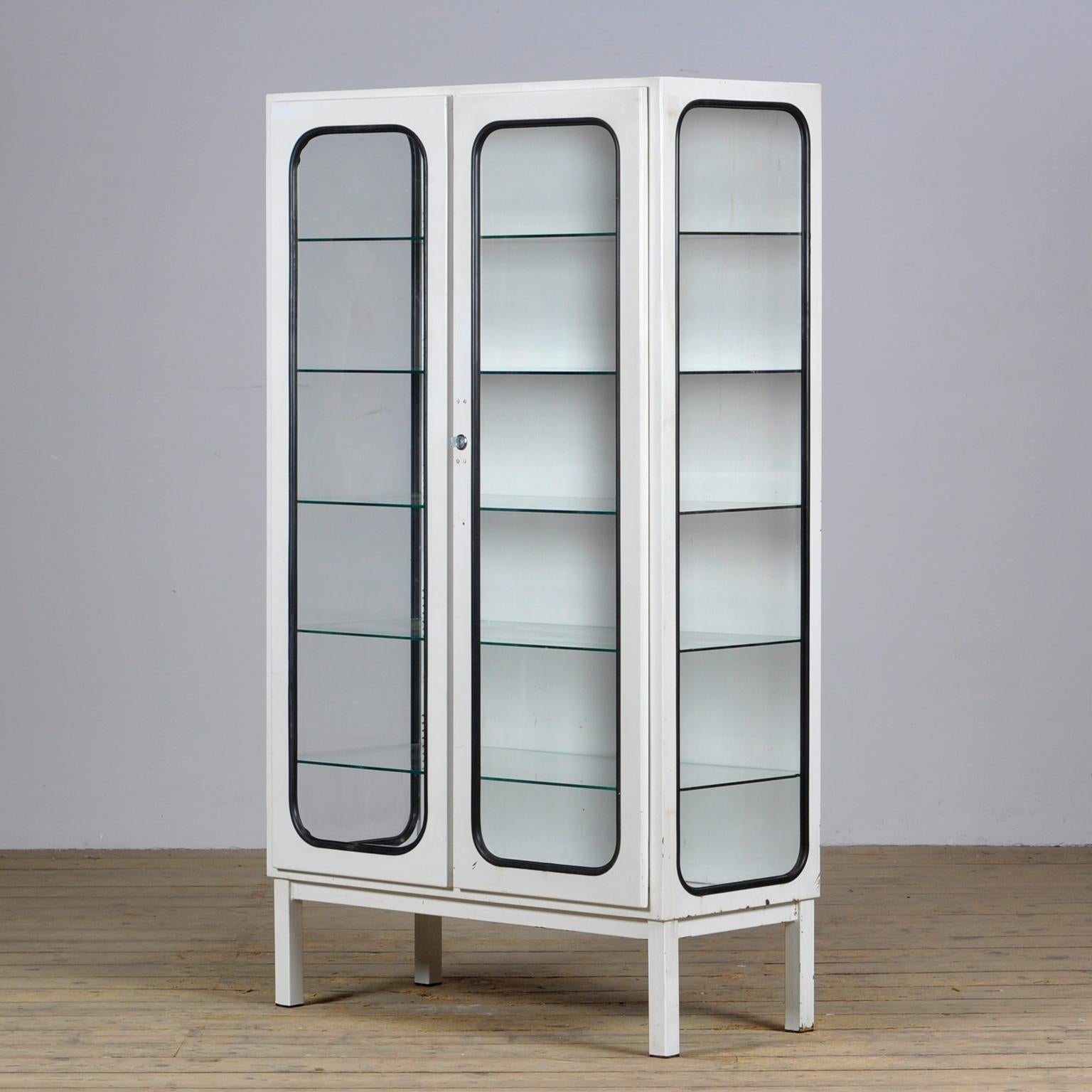 Hungarian Vintage Iron And Glass Medical Cabinet, 1970s For Sale
