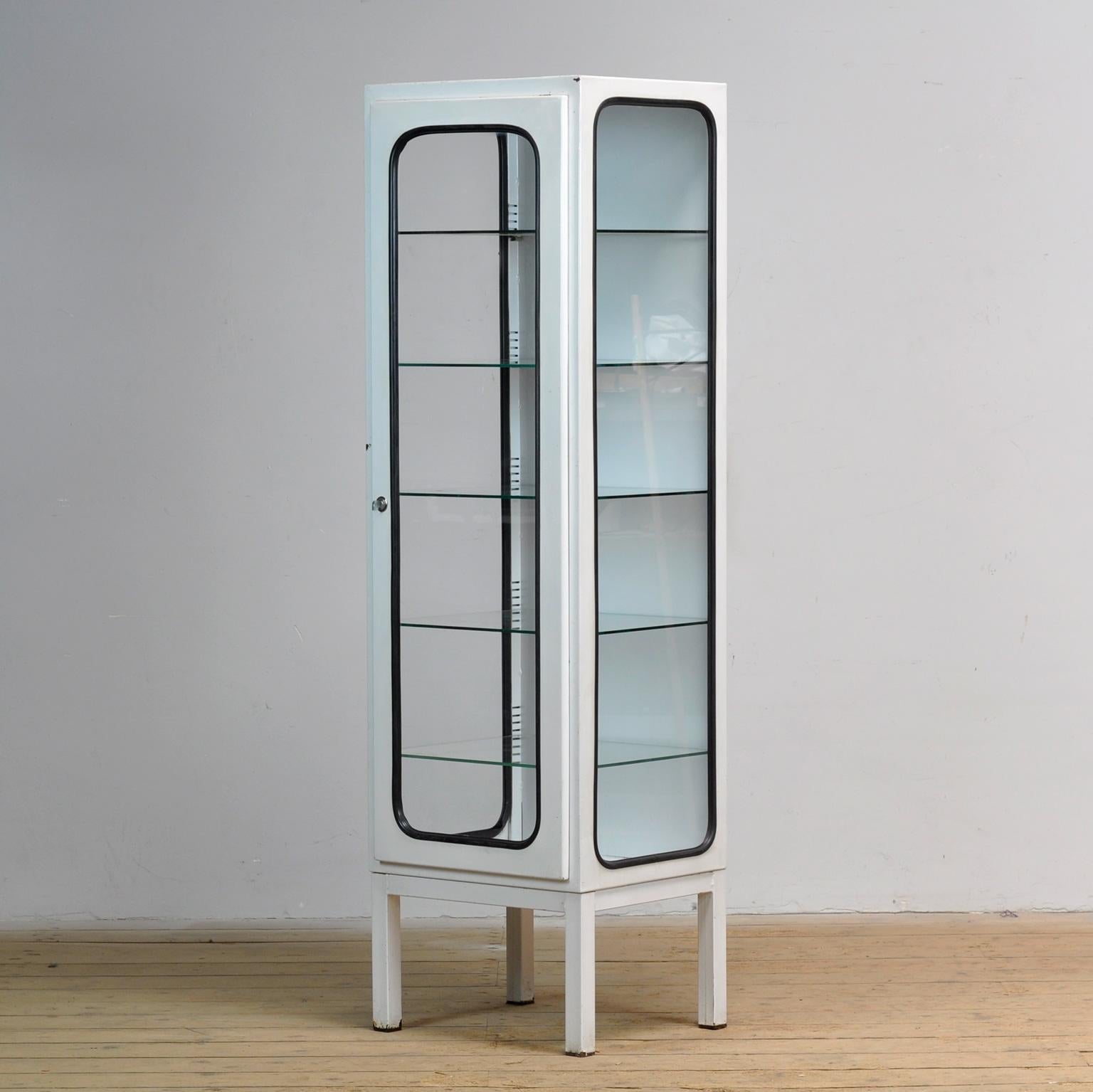 Hongrois Vintage Iron And Glass Medical Cabinet, 1970s en vente