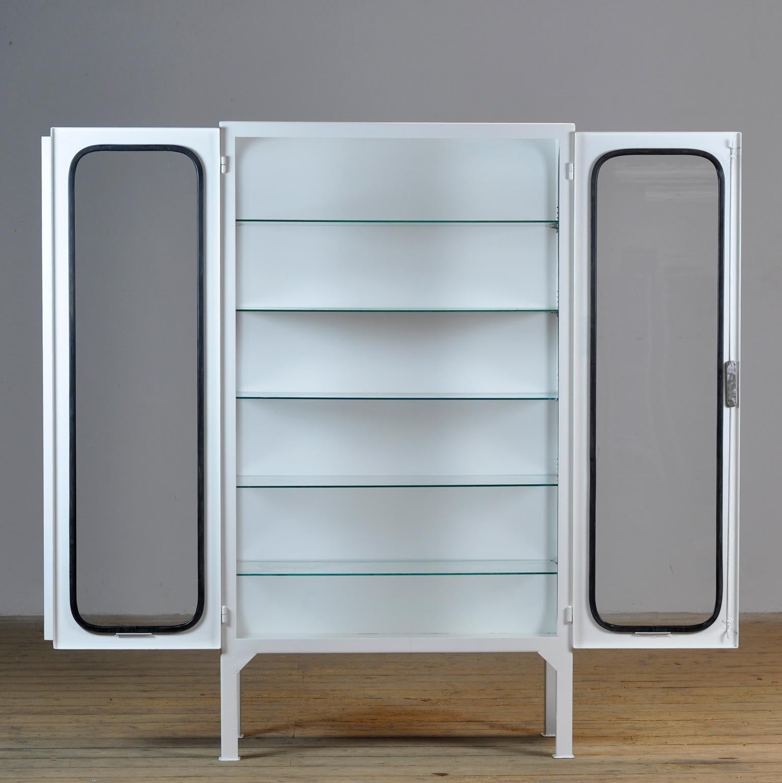 Painted Vintage Iron And Glass Medical Cabinet, 1970’s
