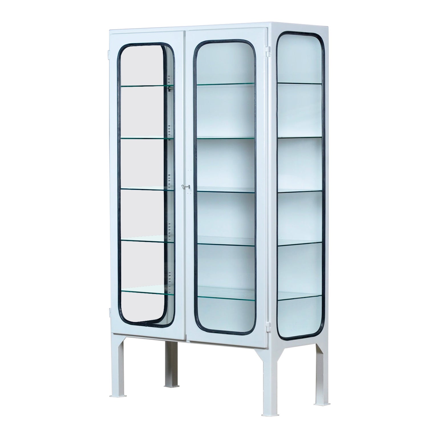 Vintage Iron And Glass Medical Cabinet, 1970’s