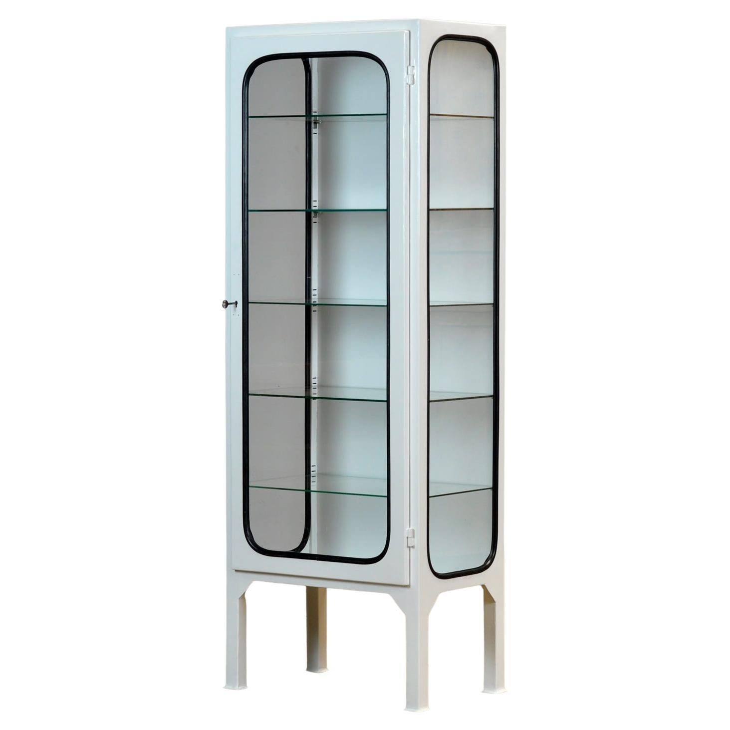 Cabinet médical vintage en fer et verre, années 1970