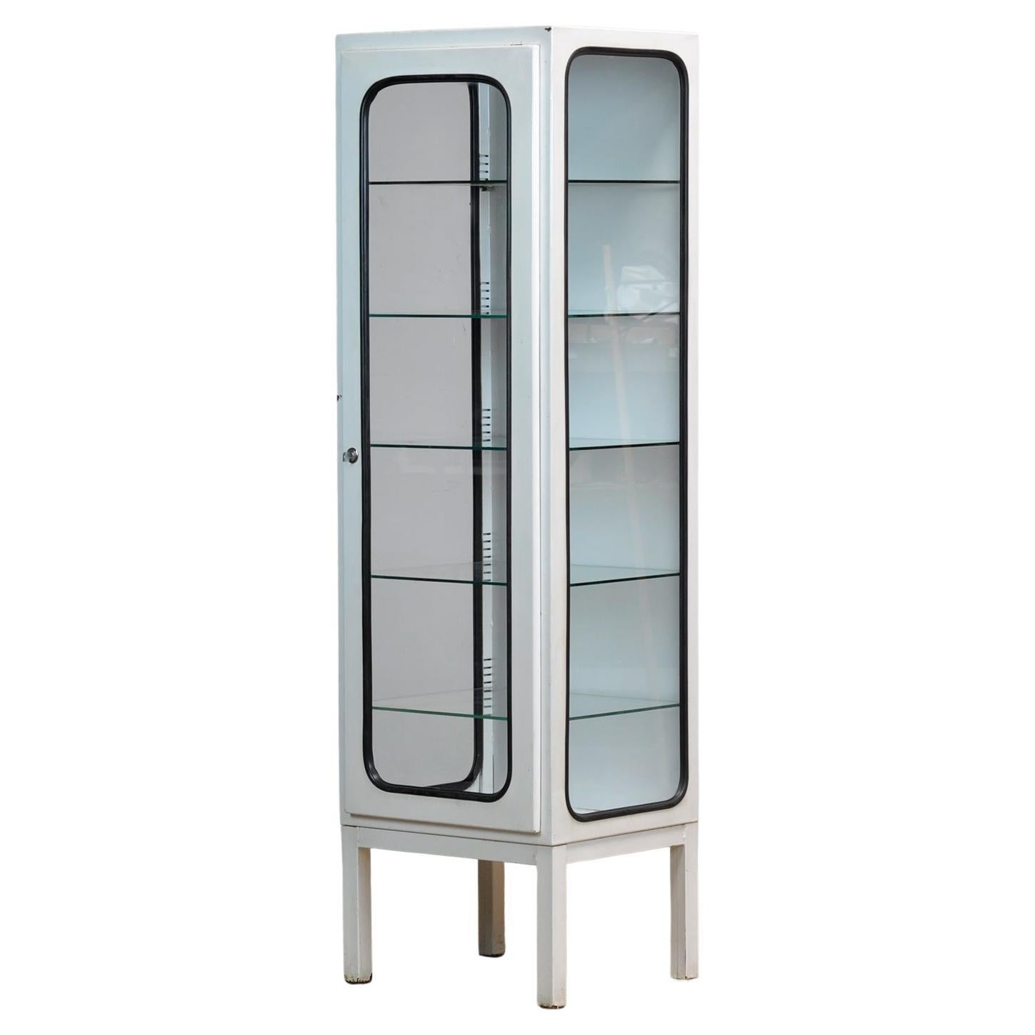 Vintage Iron And Glass Medical Cabinet, 1970s