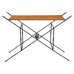 Vintage Iron and Leather Console Table - After Ilana Goor - Brutalist Regency