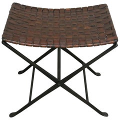 Vintage Iron and Leather Folding Stool