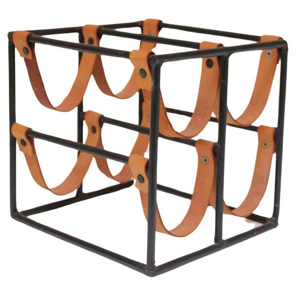 Vintage Iron and Leather Wine Rack by Arthur Umanoff For Sale at ...
