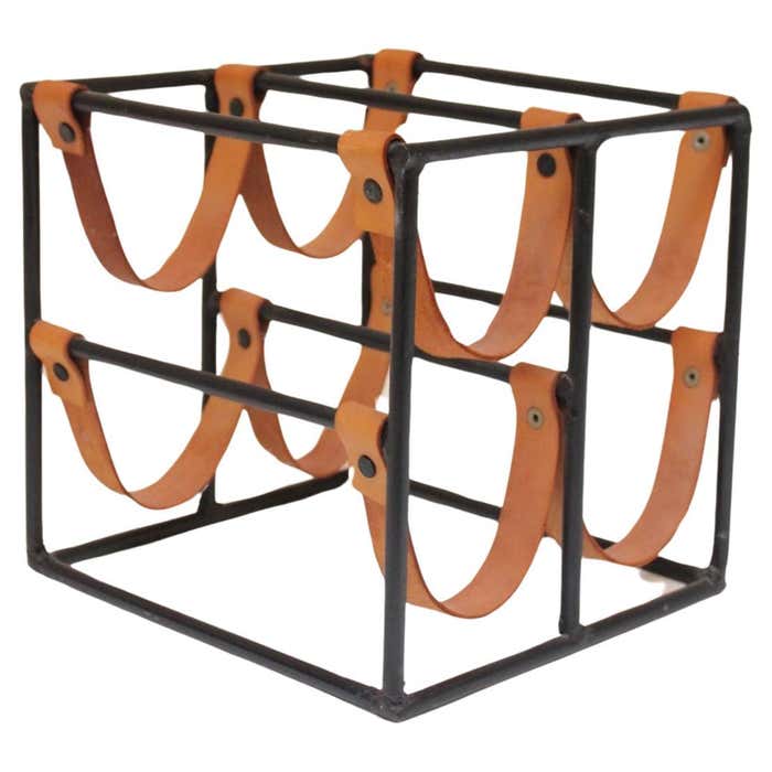 Vintage Iron and Leather Wine Rack by Arthur Umanoff For Sale at ...