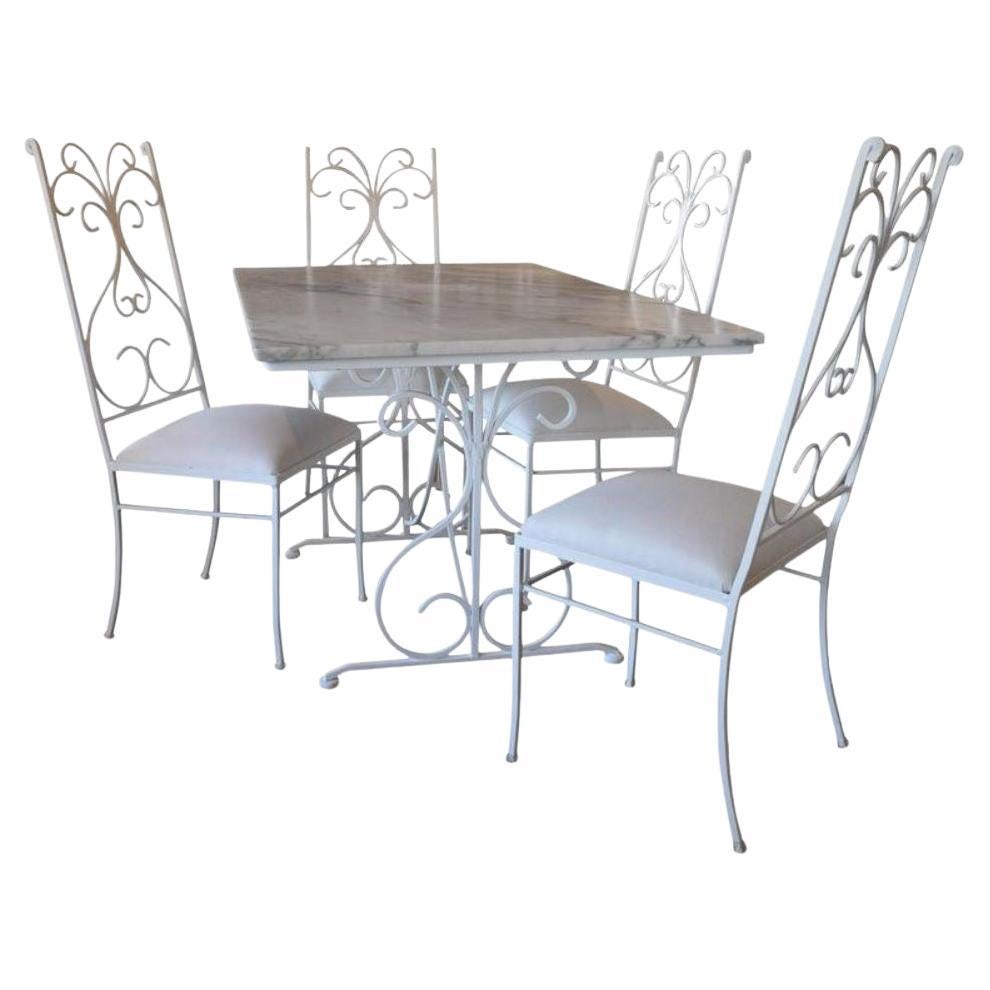 Vintage Iron and Marble Dining Set - 5 Pieces