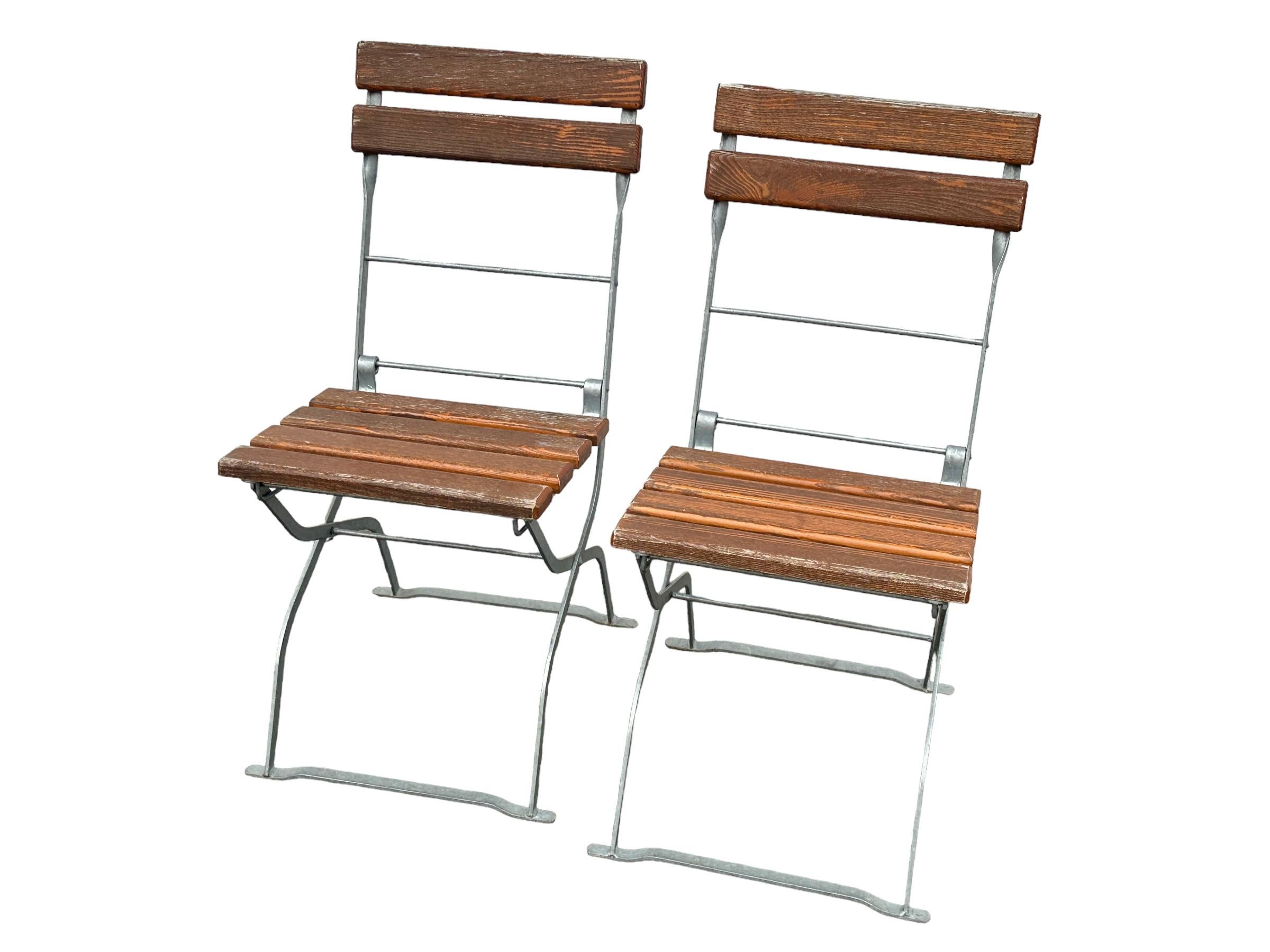 Wood Vintage Iron and Oak Bavarian Beer Garden Folding Chairs and Table Set Germany For Sale