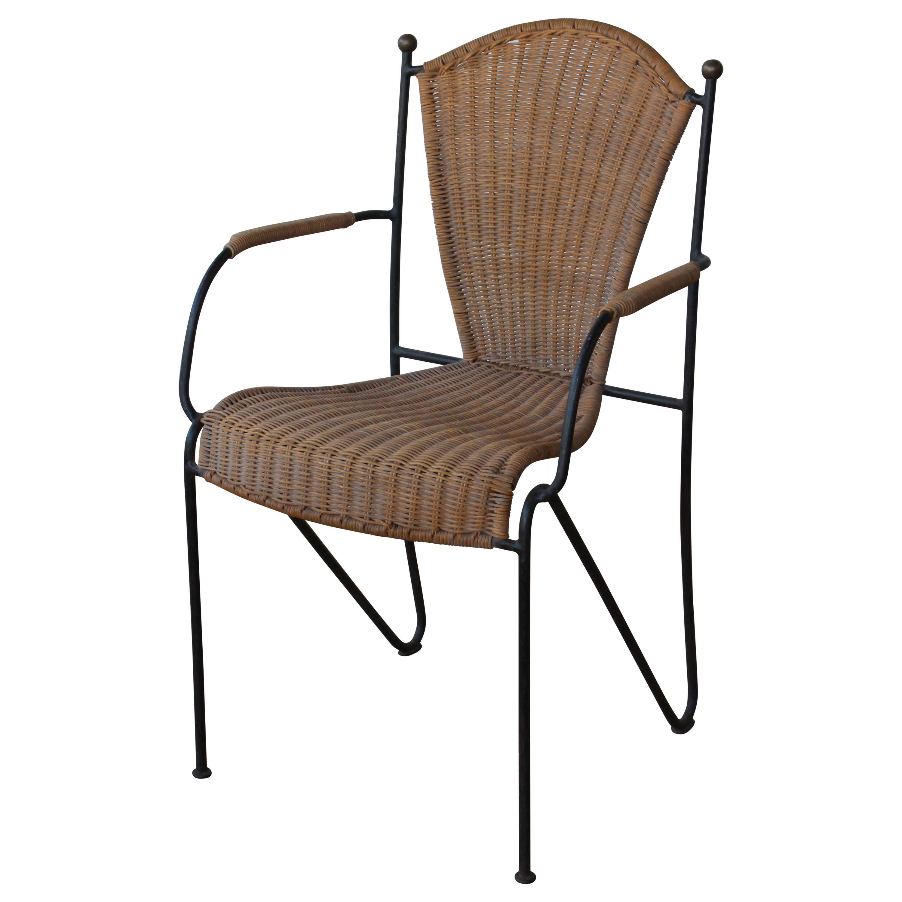 Vintage Iron and Wicker Armchair, France, 1950s