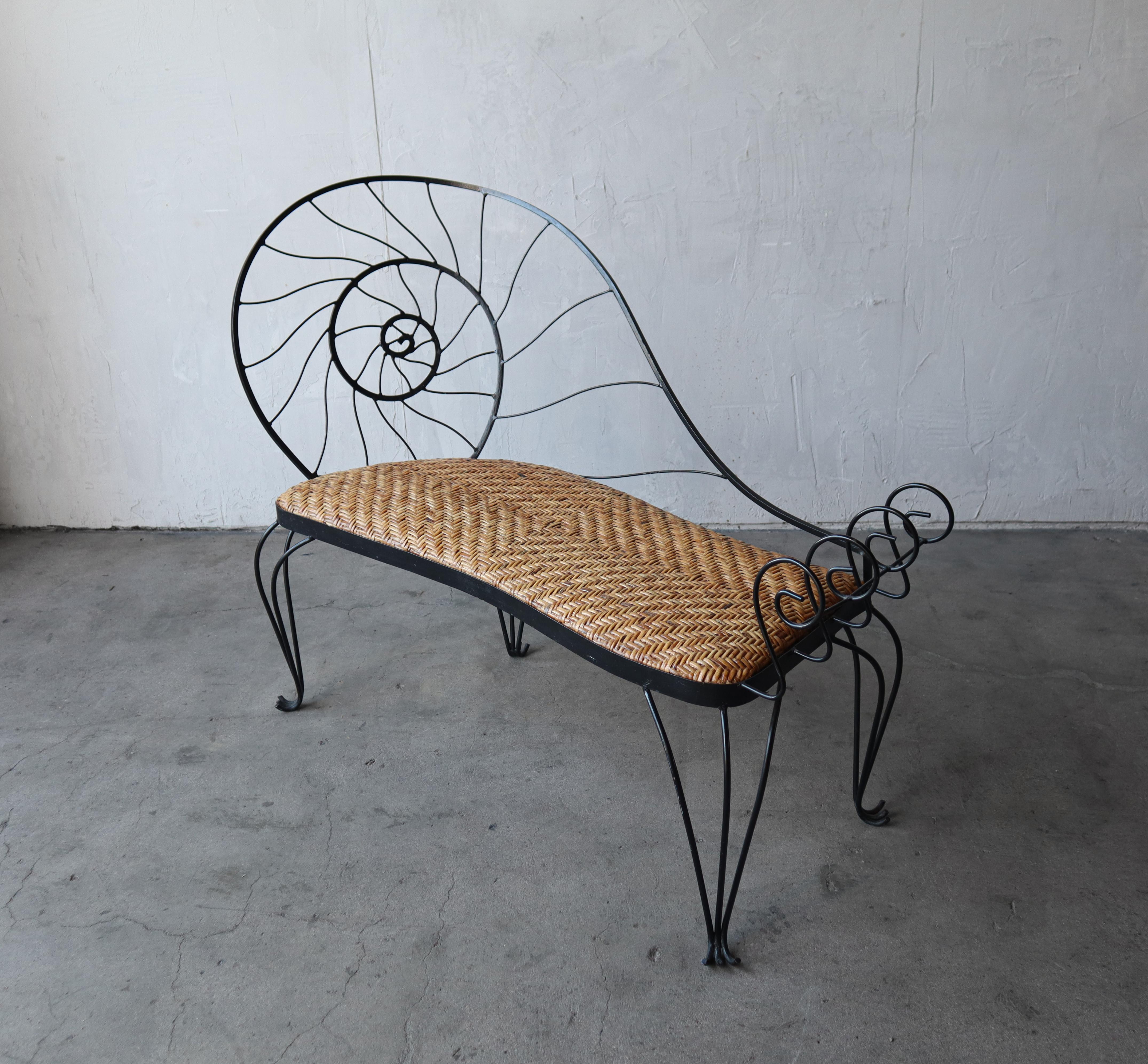 20th Century Vintage Iron and Wicker Nautilus Bench and Table