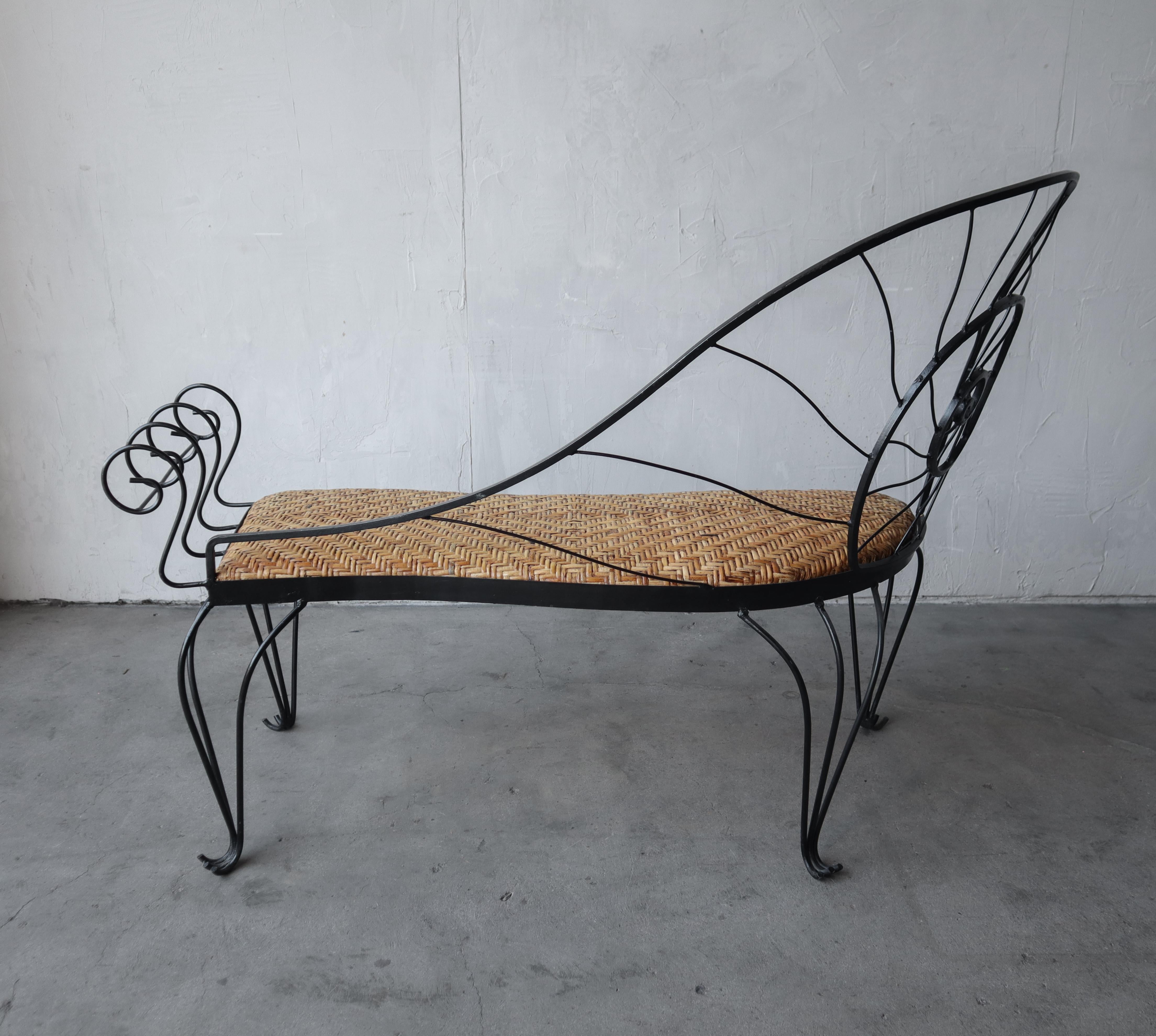 Vintage Iron and Wicker Nautilus Bench and Table For Sale 2