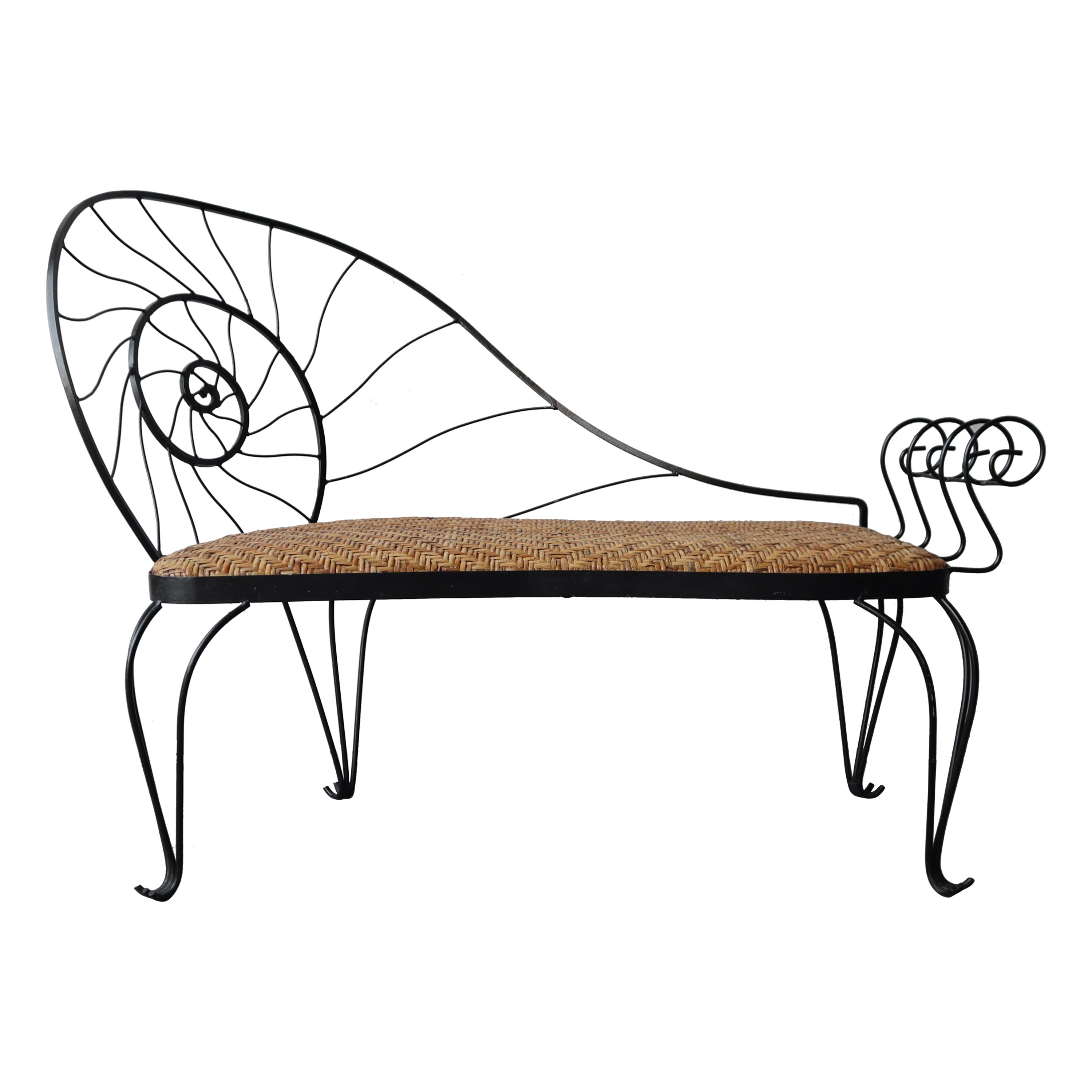 Vintage Iron and Wicker Nautilus Bench and Table