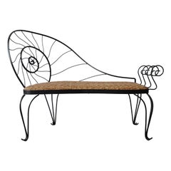 Vintage Iron and Wicker Nautilus Bench and Table