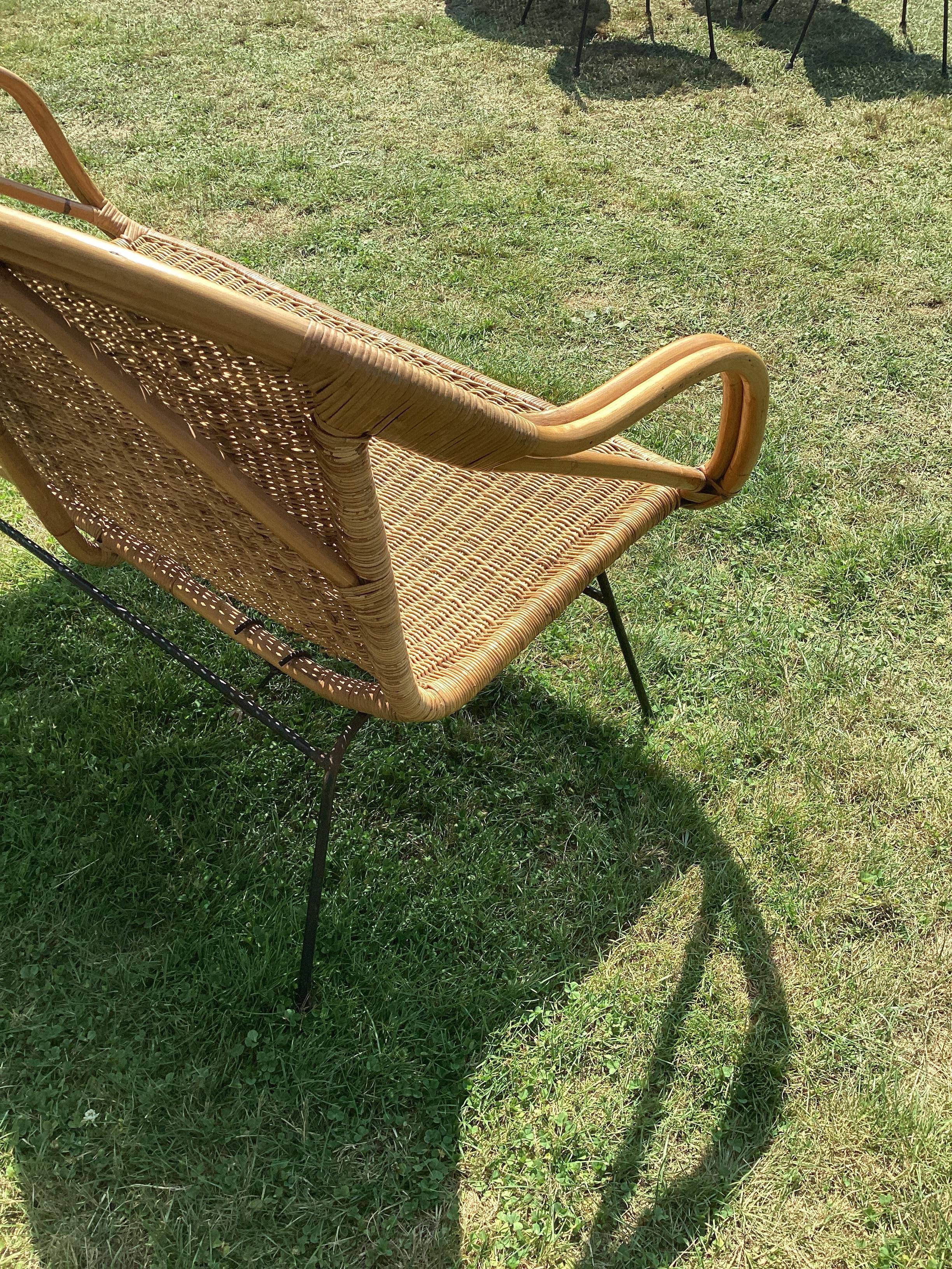 20th Century Vintage Iron and Wicker Settee