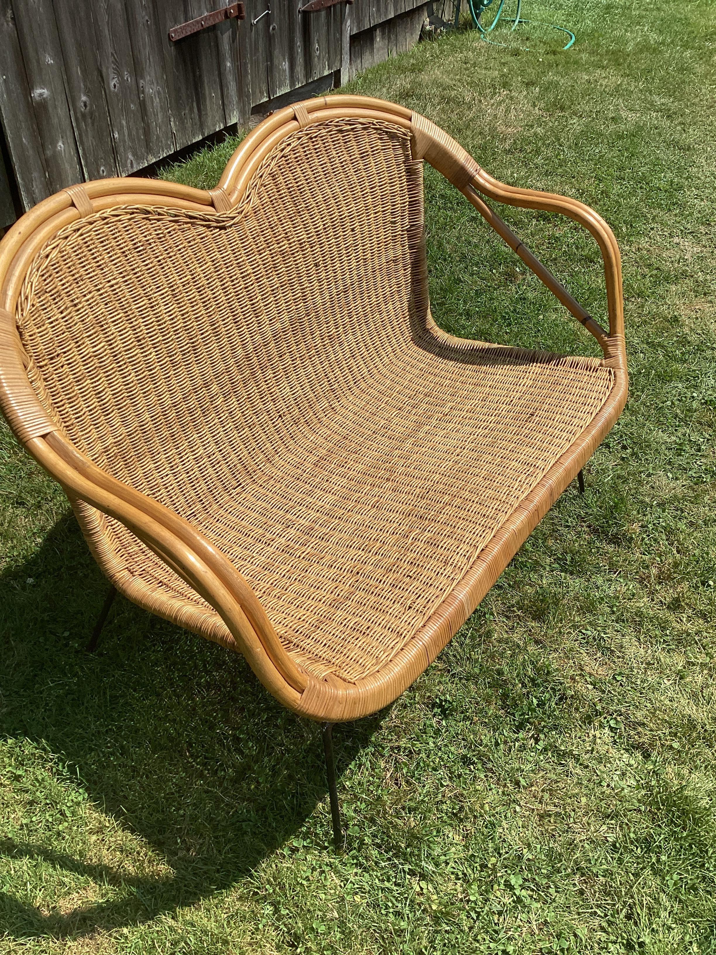 Vintage Iron and Wicker Settee 1