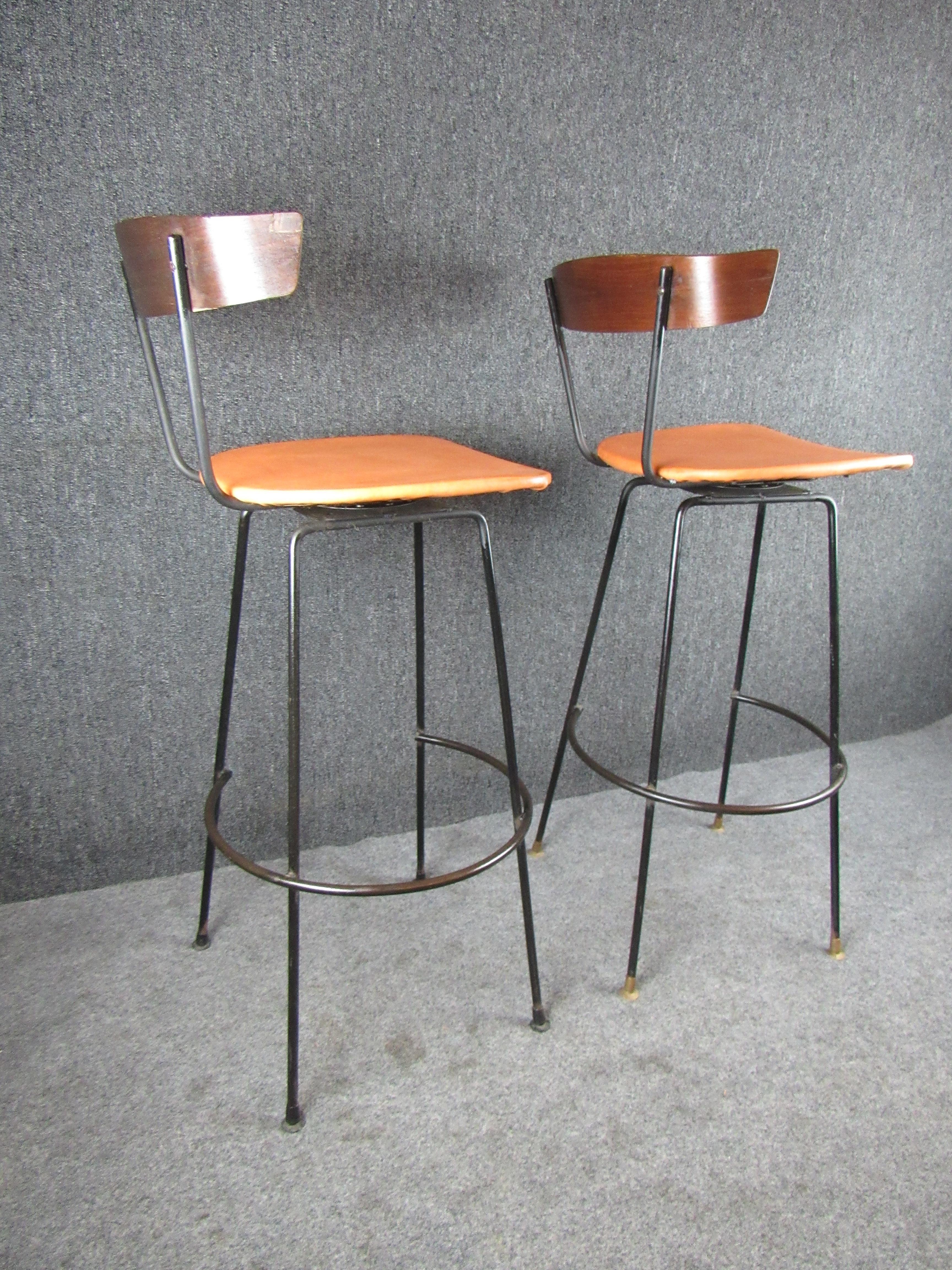 Veneer Vintage Iron Bar Stools by Clifford Pascoe For Sale