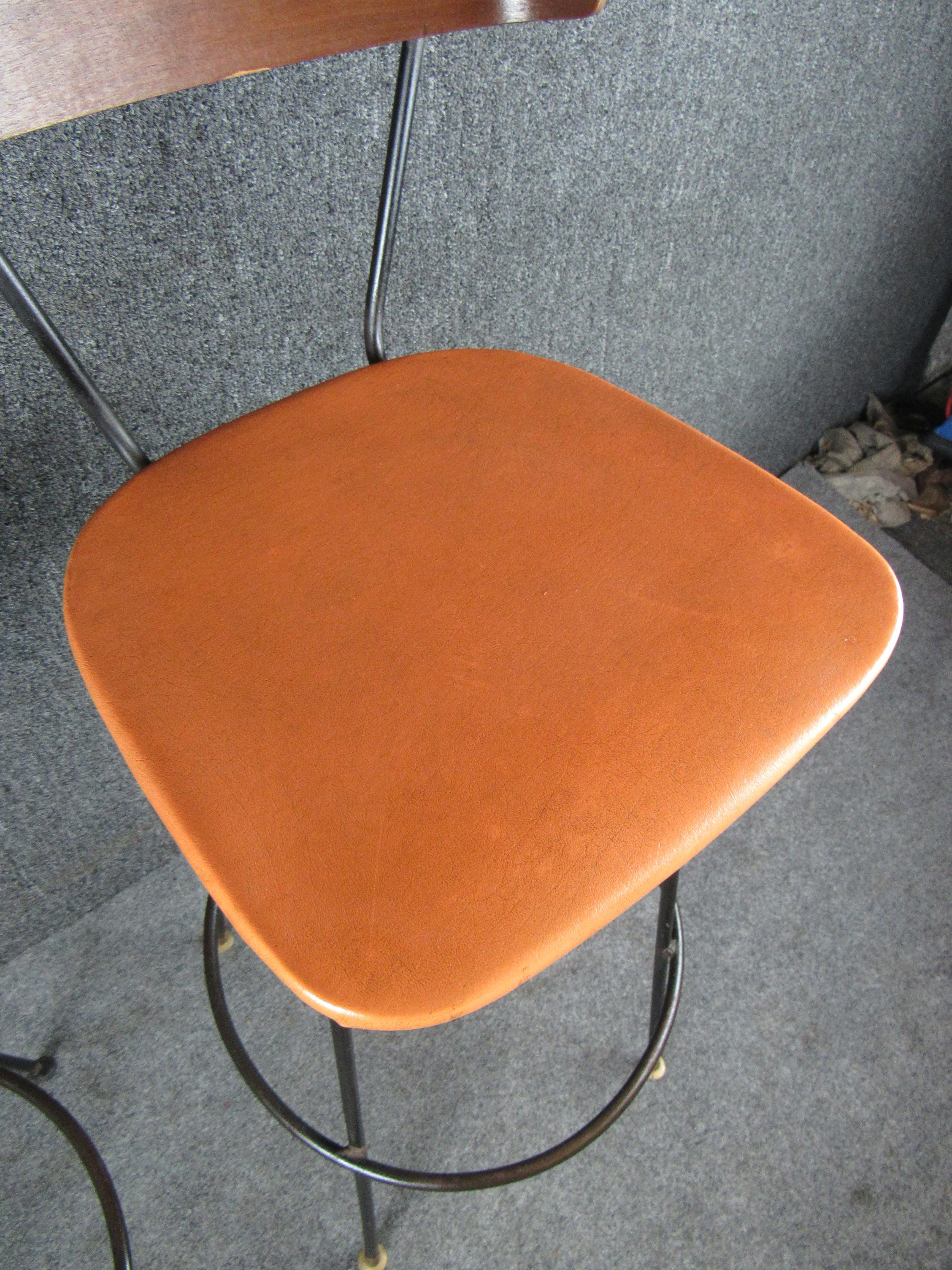 Upholstery Vintage Iron Bar Stools by Clifford Pascoe For Sale