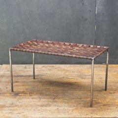 Vieux Fer Tressé Tissé Cuir Sling Bench Webbed Table Ottoman Swift Monell