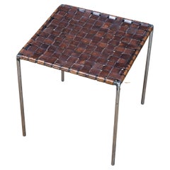 Used Iron Braided Woven Leather Sling Stool Table Cube Ottoman Swift Monell
