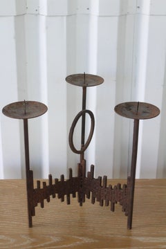 Vintage Iron Brutalist Candelabra, France, 1960s
