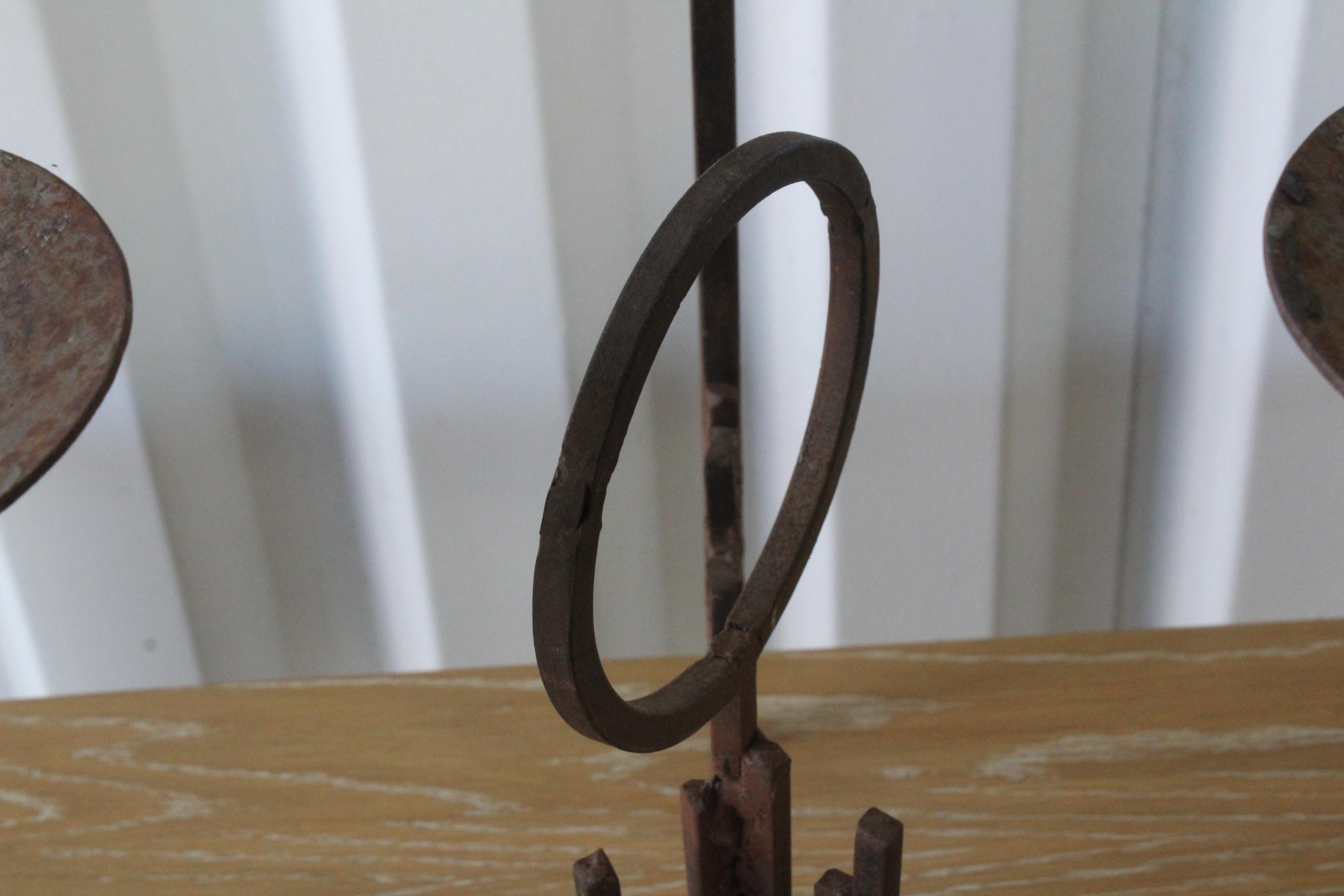 Mid-20th Century Vintage Iron Brutalist Candelabra, France, 1960s For Sale