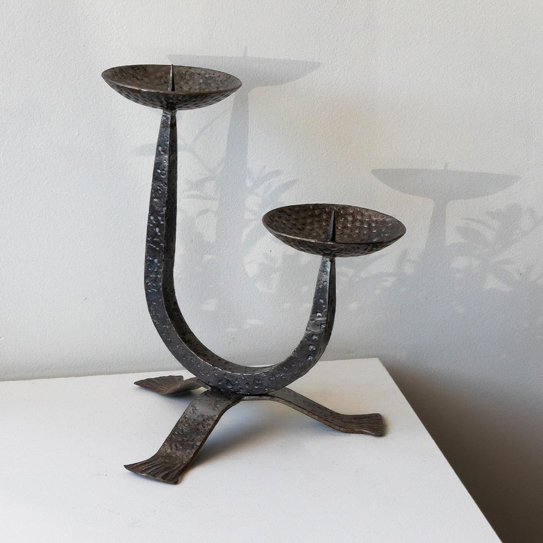 Vintage Iron Candlestick Holder In Good Condition In Los Angeles, CA