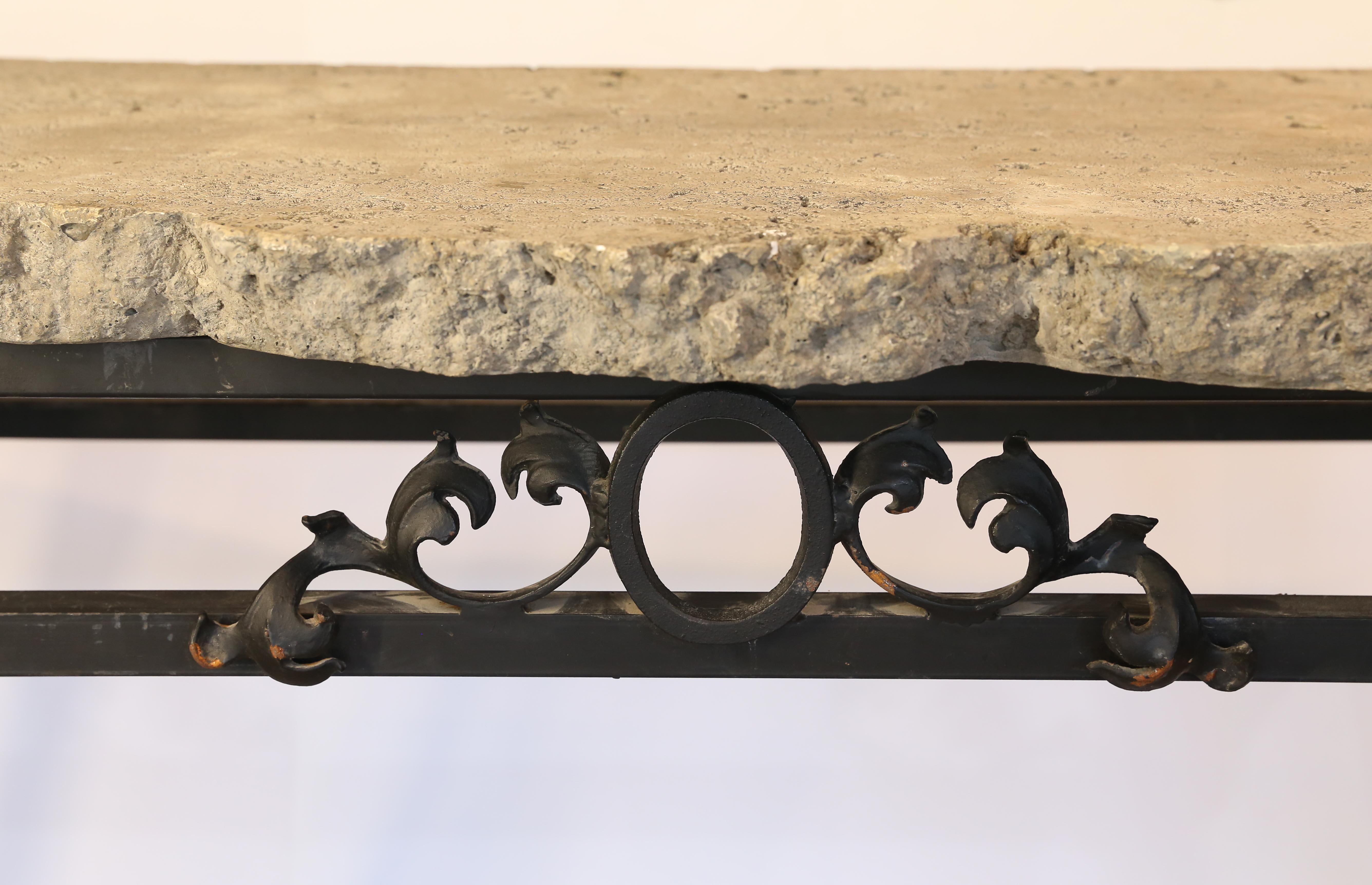 Queen Anne Vintage Iron Console Table with Cast Stone Faux Coral Top