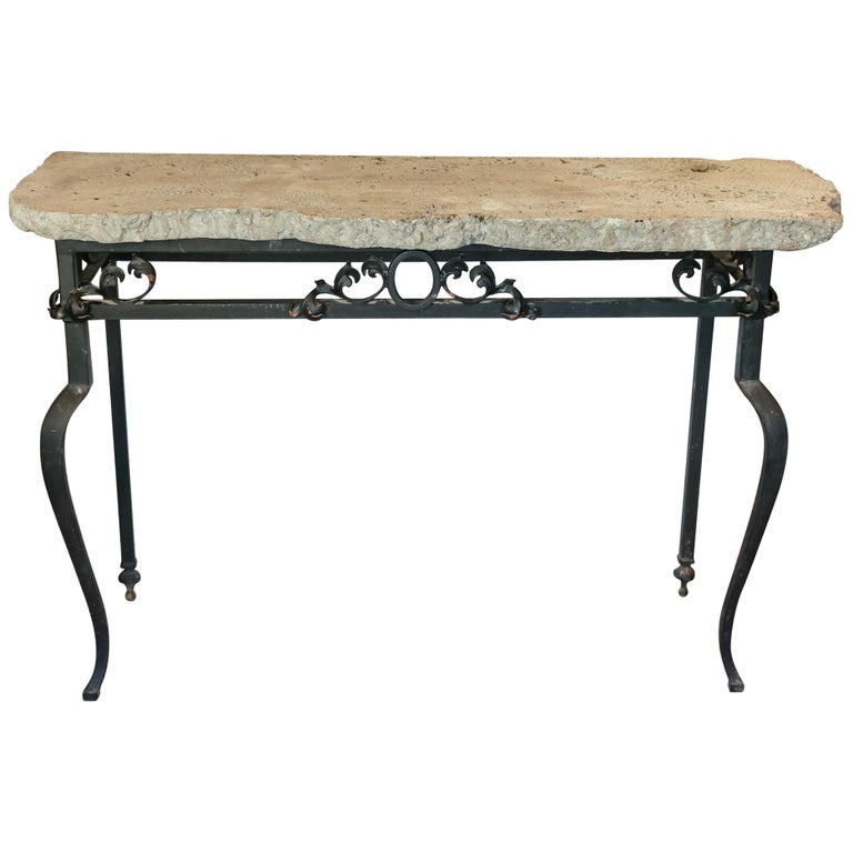 Vintage Iron Console Table With Cast Stone Faux Coral Top At 1stdibs