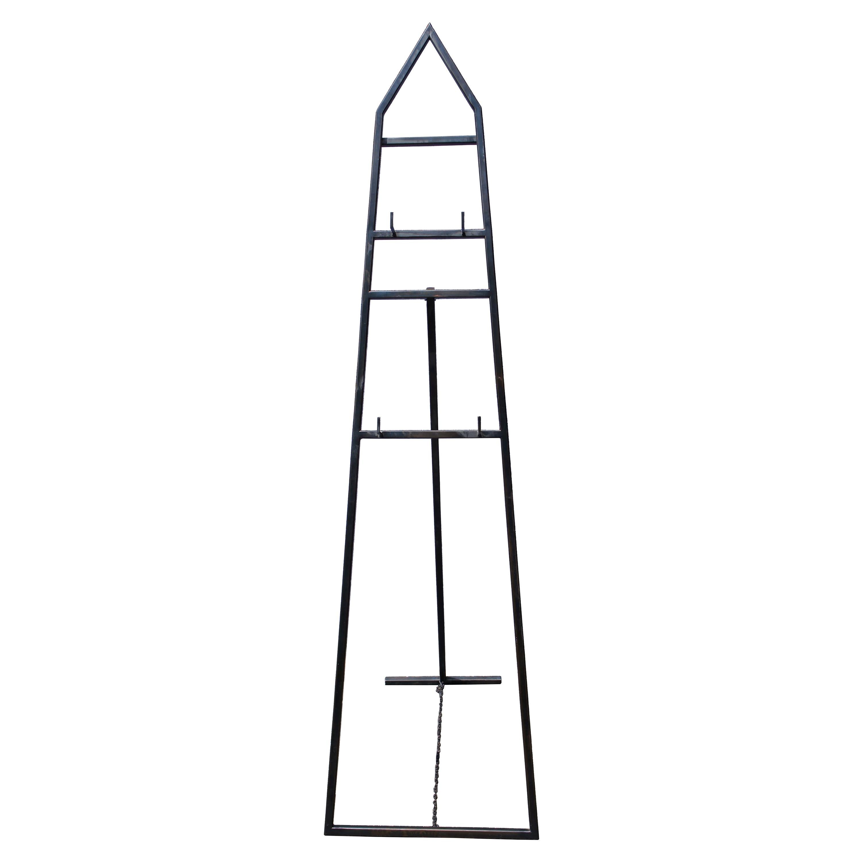 Moderner schwarzer Obeliskenständer aus Eisen mit doppelter Staffelei, Vintage