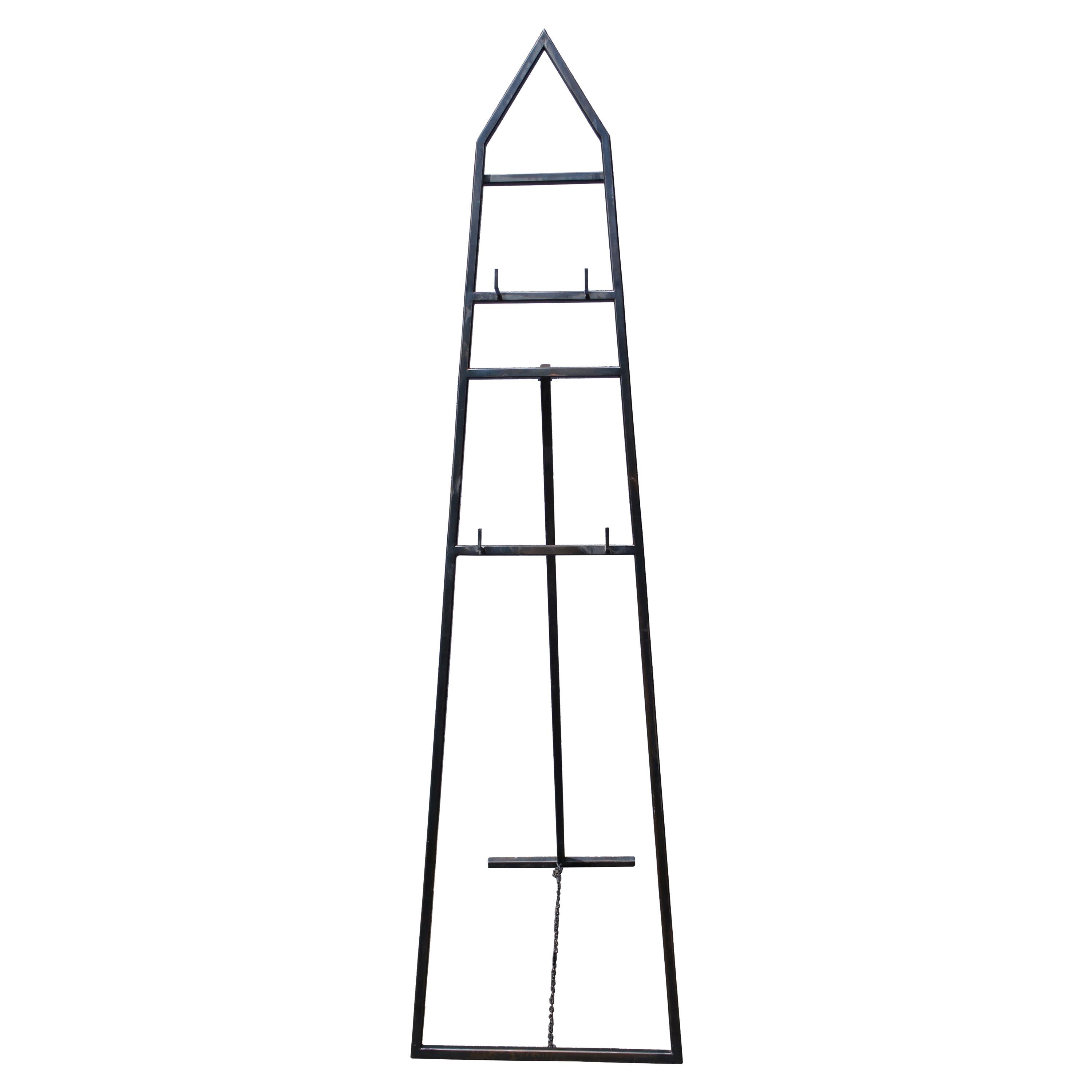 Moderner schwarzer Obeliskenständer aus Eisen mit doppelter Staffelei, Vintage