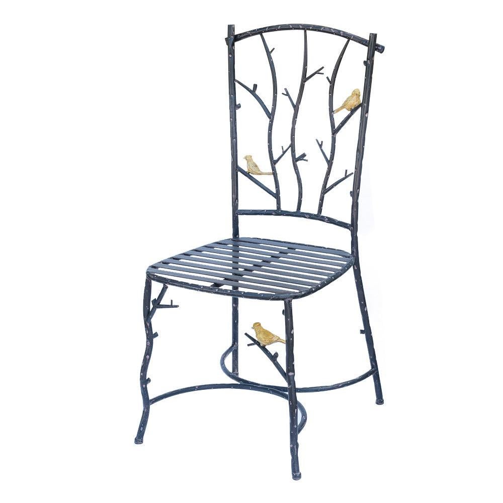 Toller und seltener Satz von vier Vintage-Eisen Faux Bois Zweig Stühle mit Vögeln.
Sehr guter, alters- und gebrauchsgerechter Vintage-Zustand