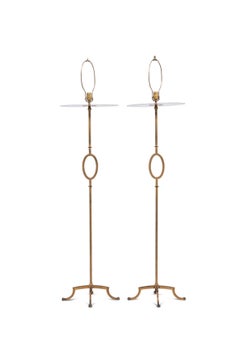 Vintage Iron Floor Lamp Attributed to Poillerat by Mattaliano with Gilt Finish