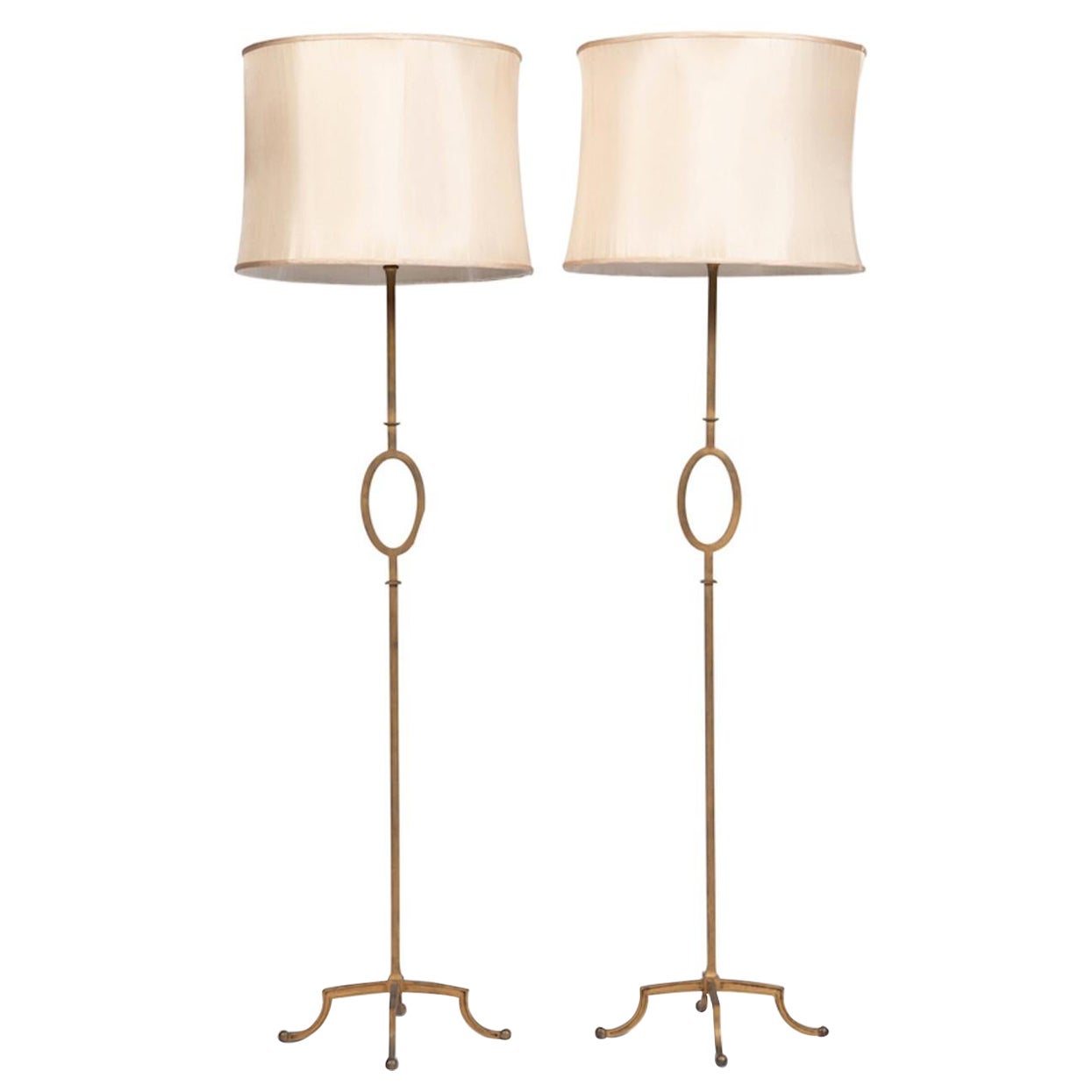 Vintage-Stehlampe aus Eisen, Poillerat zugeschrieben Mattaliano mit vergoldeter Oberfläche. im Angebot