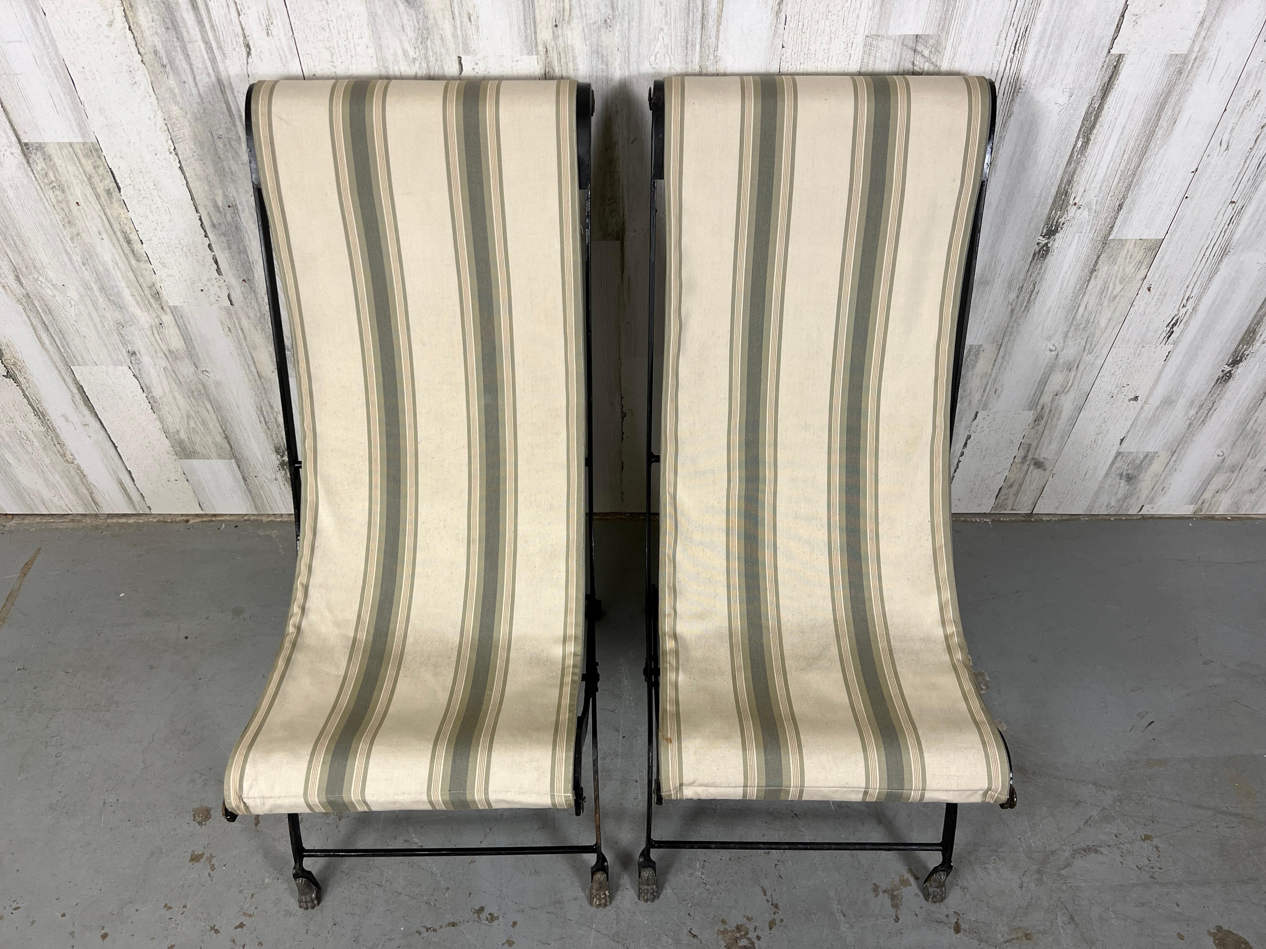 Vintage Iron Folding Sling Chairs  For Sale 11