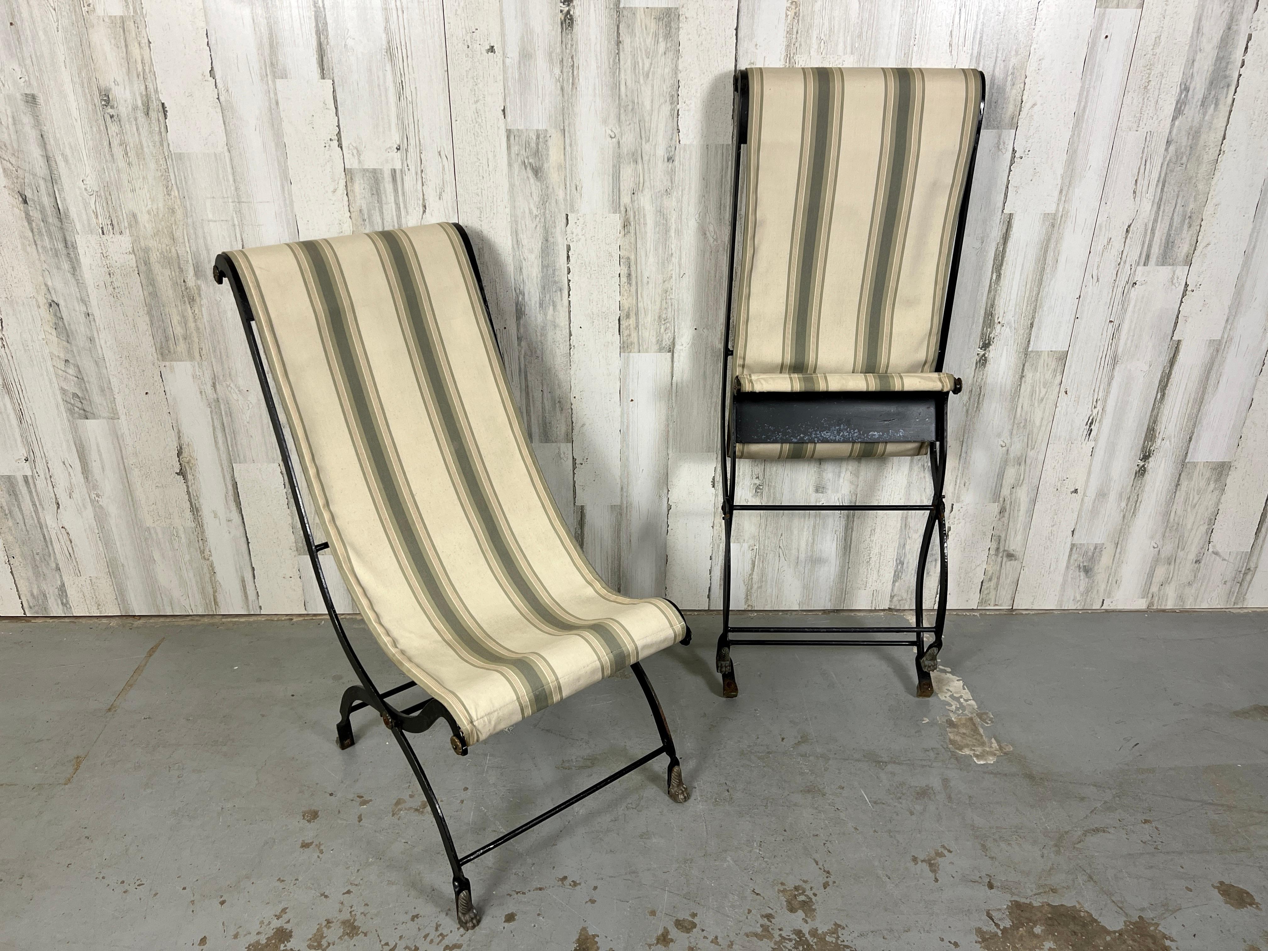 Vintage Iron Folding Sling Chairs  For Sale 12